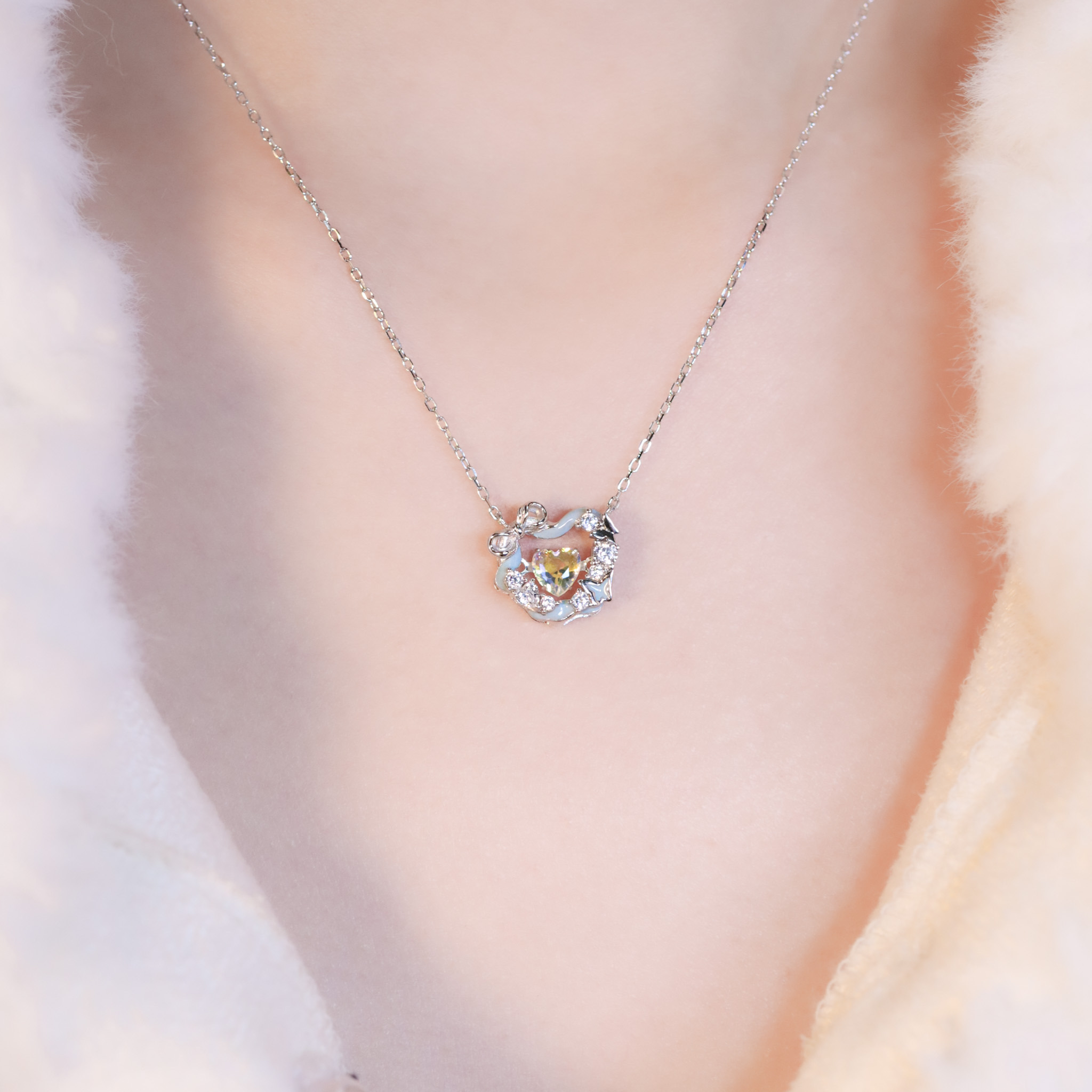 | 925純銀・厚鍍白金 | 懸浮因為愛你項鍊 | NE1536 |