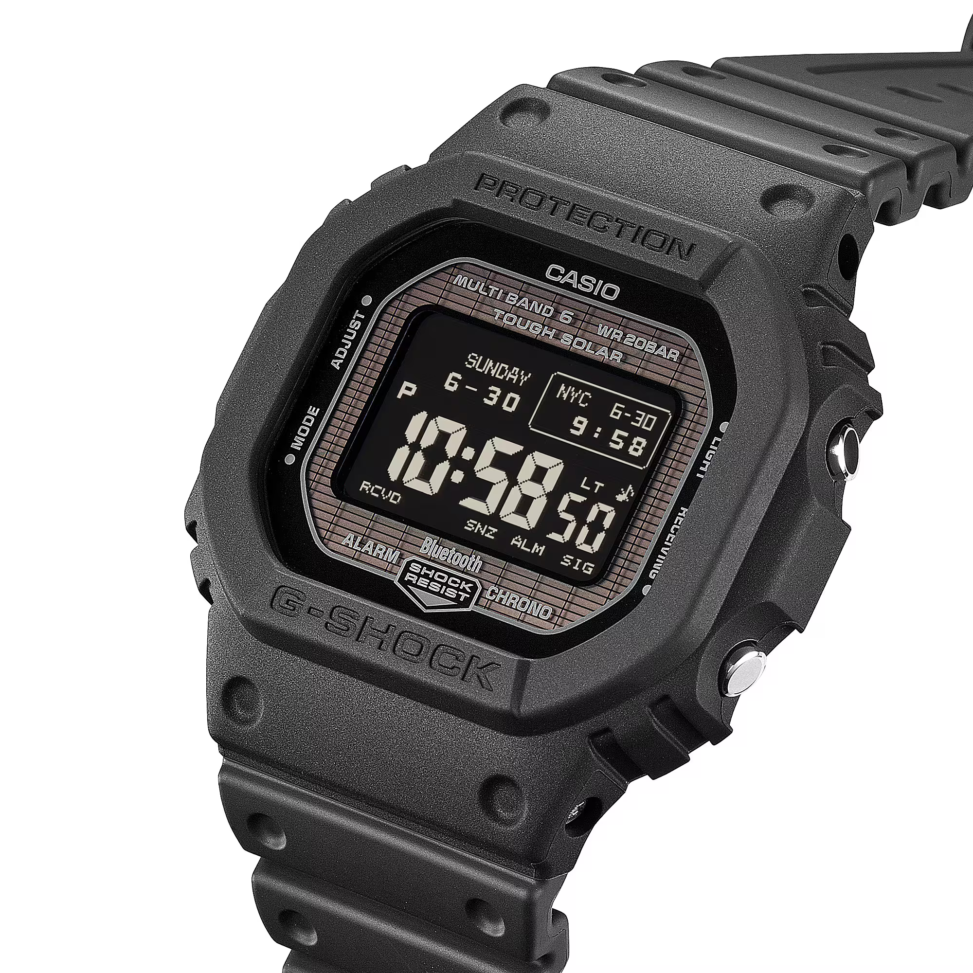 萬年鐘錶 - G-SHOCK  進化版經典磚紋太陽能藍芽電波方形電子錶 GW-BX5600-1A1 錶徑 : 44.1mm