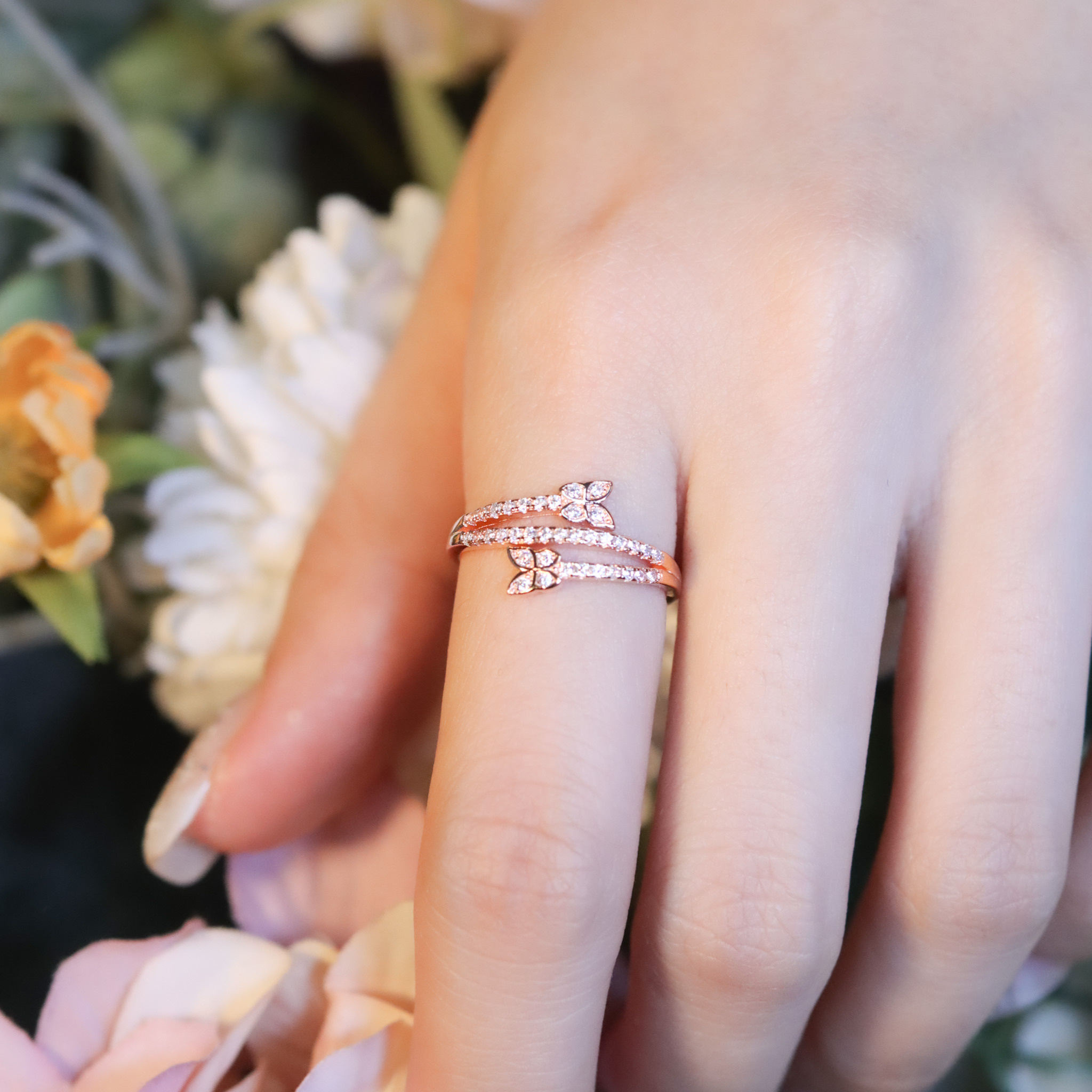 | 925純銀・玫瑰金 | 蝶夢三重奏戒指 | RI0996 |