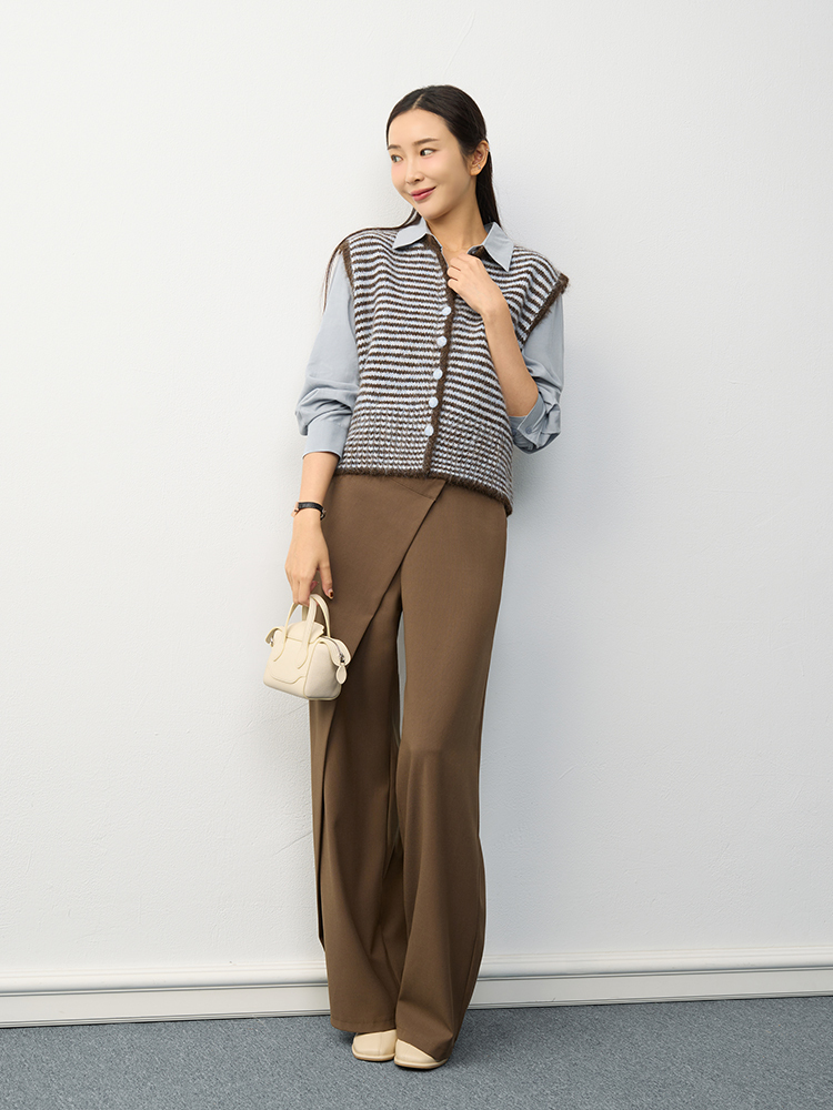 2603 條紋包釦針織背心（棉羊毛9%）