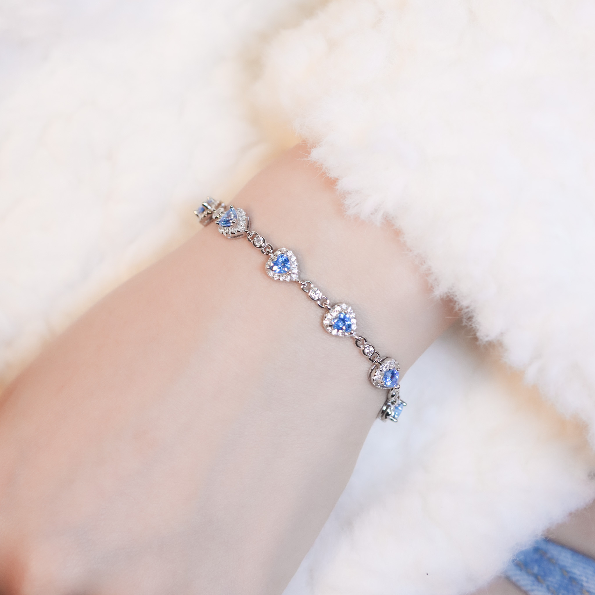 | 925純銀・厚鍍白金 | 漫藍愛意滿滿手鏈 | BR1456 |