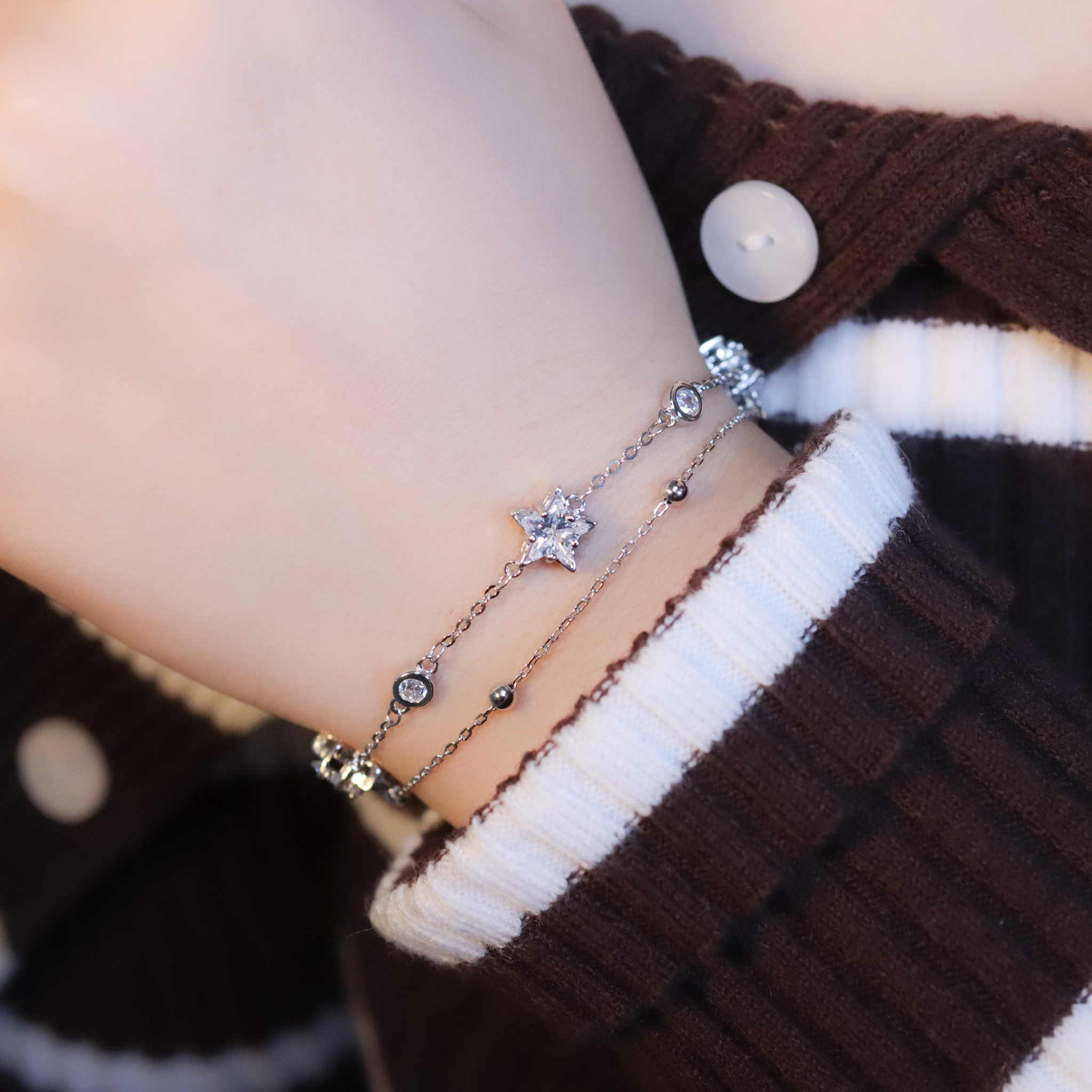 | 925純銀・白金・ 玫瑰金 | 星願實現中雙層手鏈(銀/玫瑰金) | BR1450 |