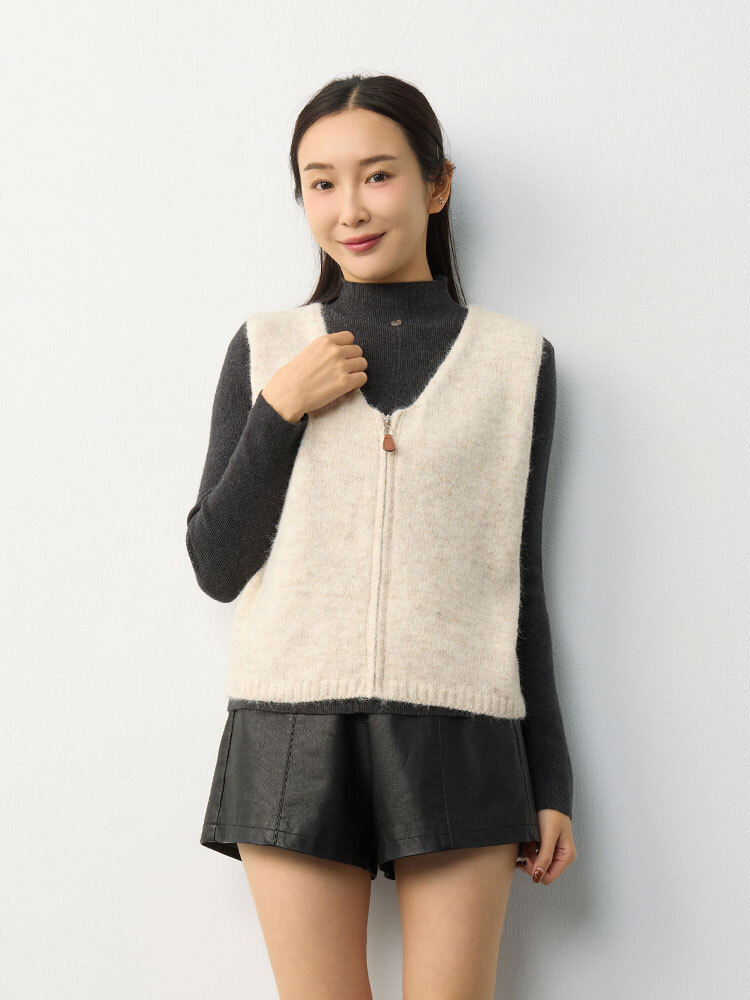 安妞拉鍊針織背心(9%羊毛)