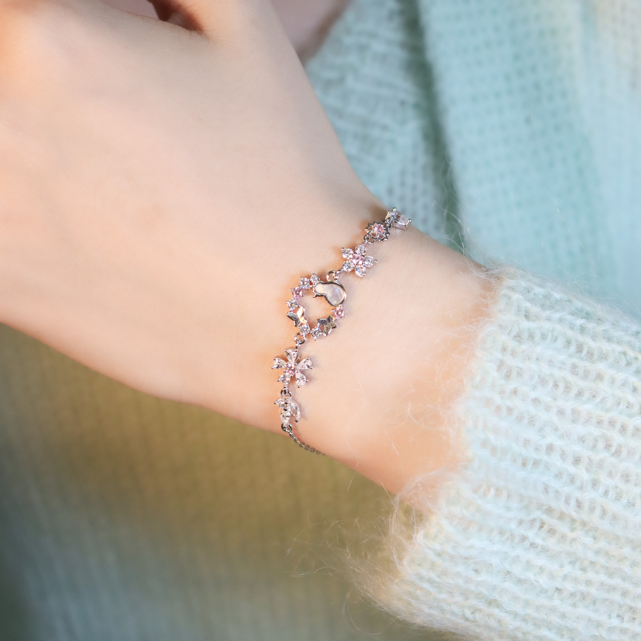 | 925純銀・厚鍍白金 | 喵趣蝶願說手鏈 | BR1449 |