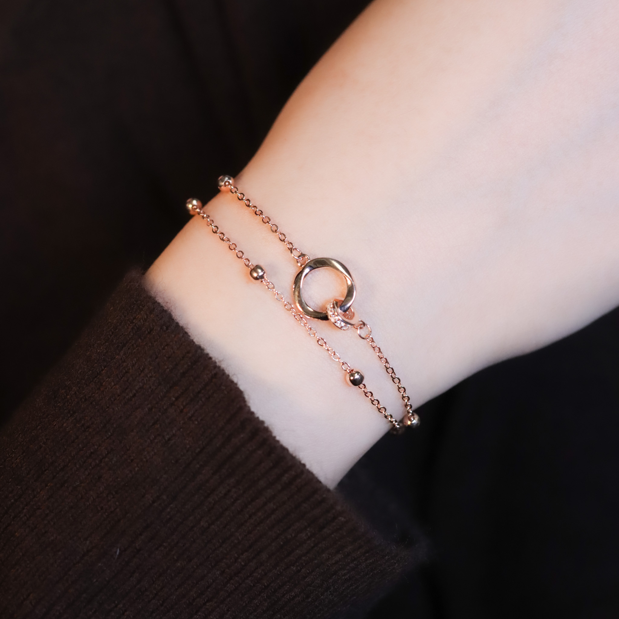 | 925純銀・白金・ 玫瑰金 | 永不分開雙層手鏈(銀/玫瑰金) | BR1437 |