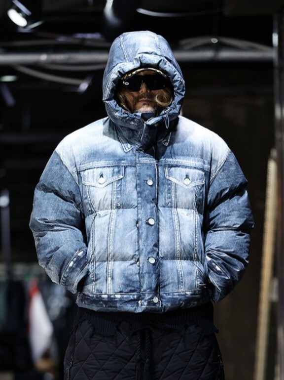 牛仔印花連帽短版羽絨外套