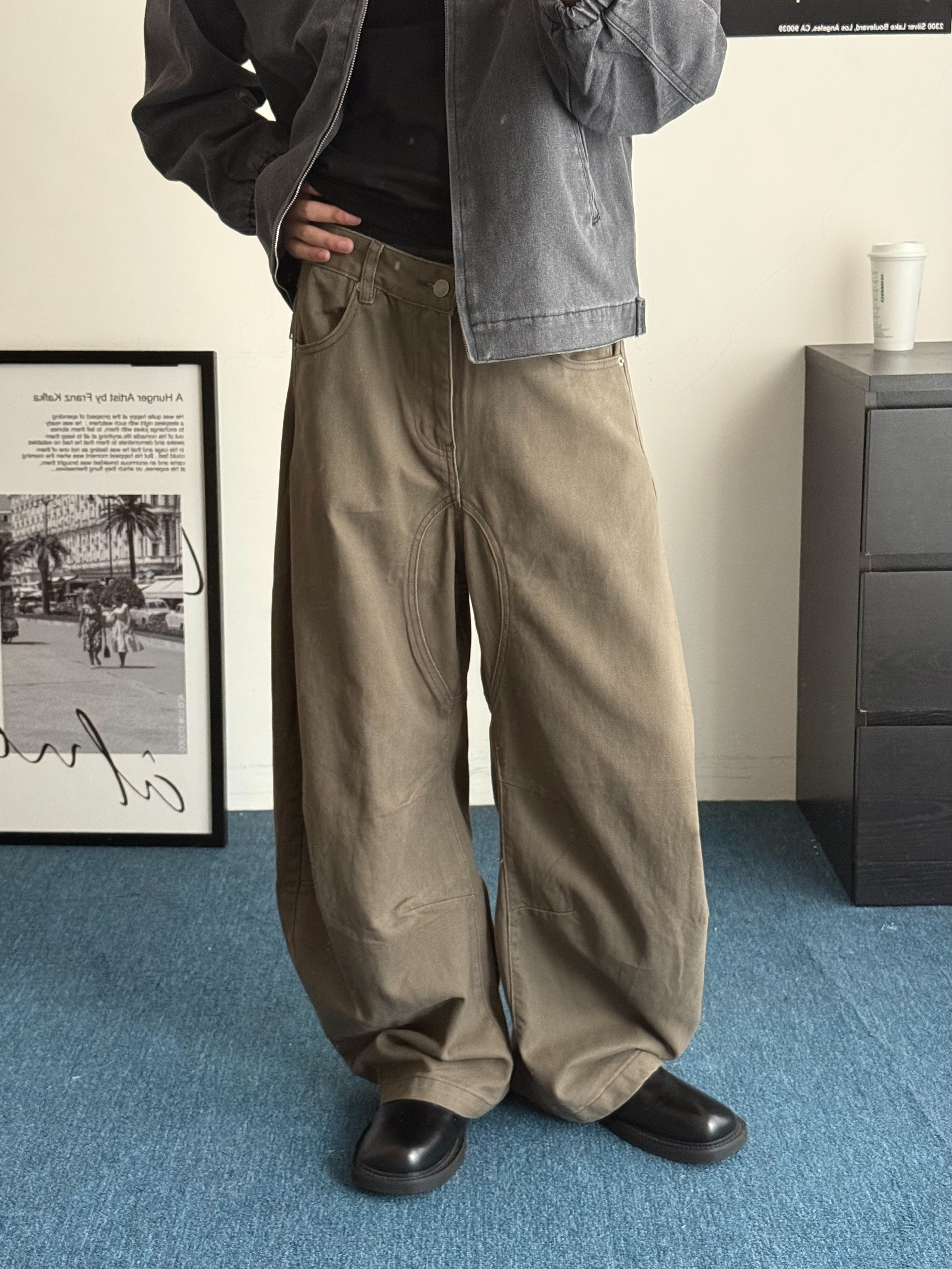 （現貨）NJ274 復古 美拉德 闊腿 彎刀褲