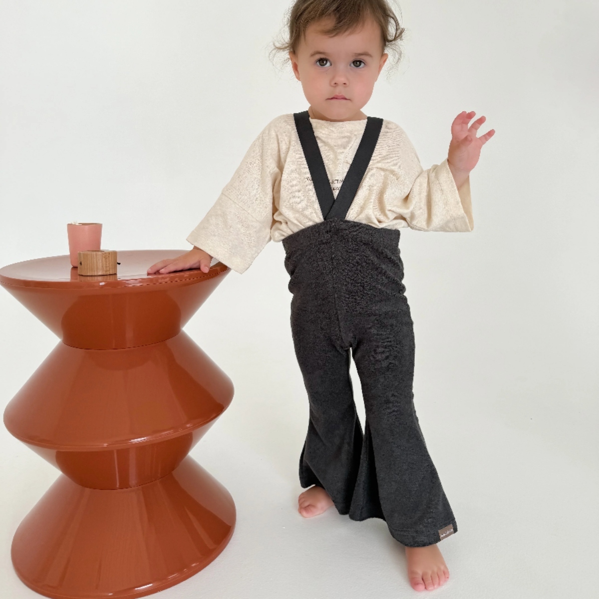 TWIN COLLECTIVE KIDS 高腰彈性吊帶褲 Frankie Flare - Dark Grey Terry