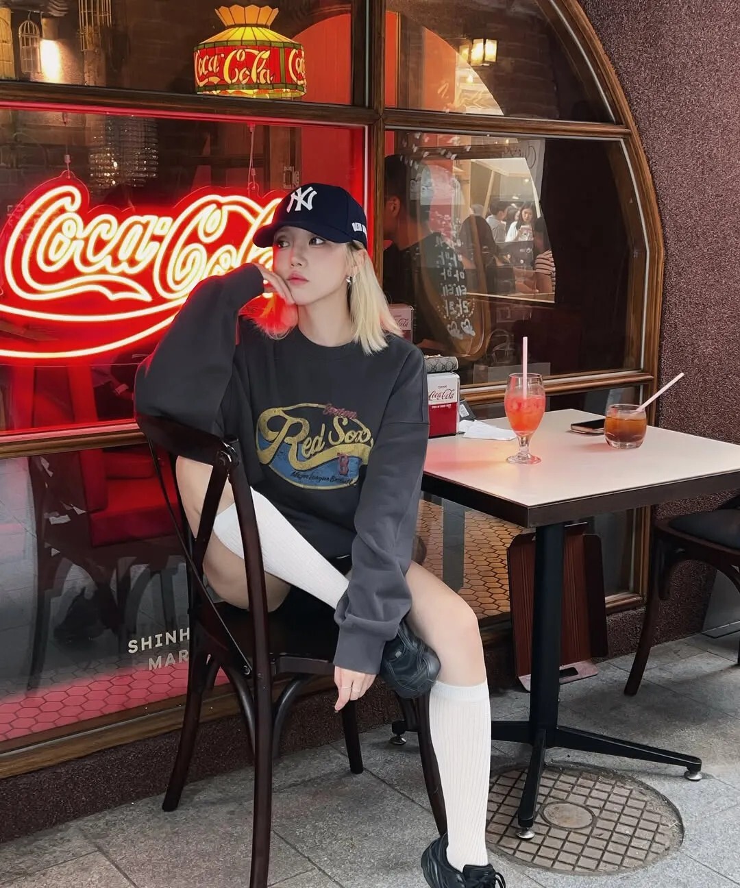 【OWN】MLB Korea 長袖 衛衣 雙層 亞麻 秋冬 大學T 破壞 街頭 Karina 同款 不分男女 紅襪 炭灰 洋基 米白