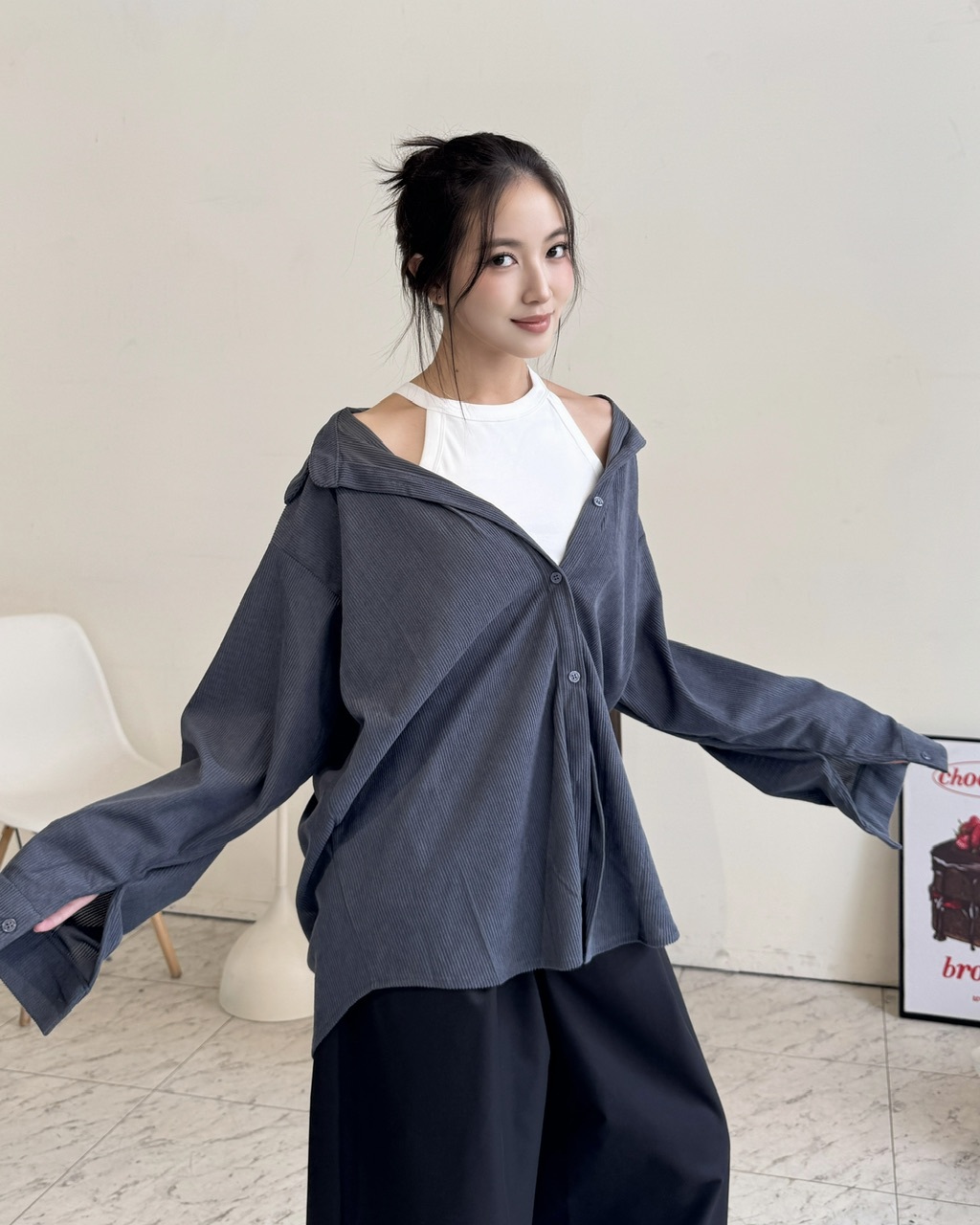 慵懶感燈芯絨襯衫—5505