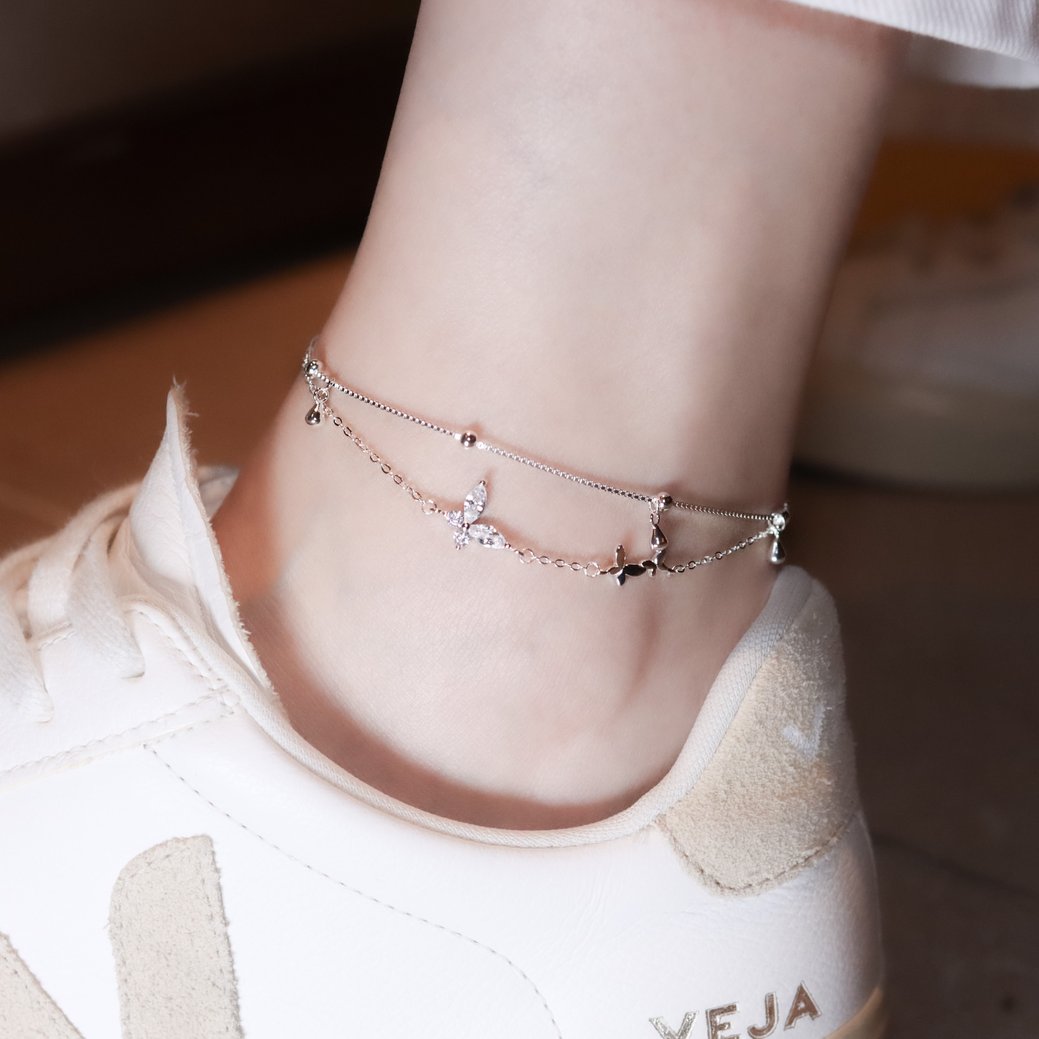 | 925純銀丨傳遞幸運蝶願雙層腳鏈 | AN0139 |