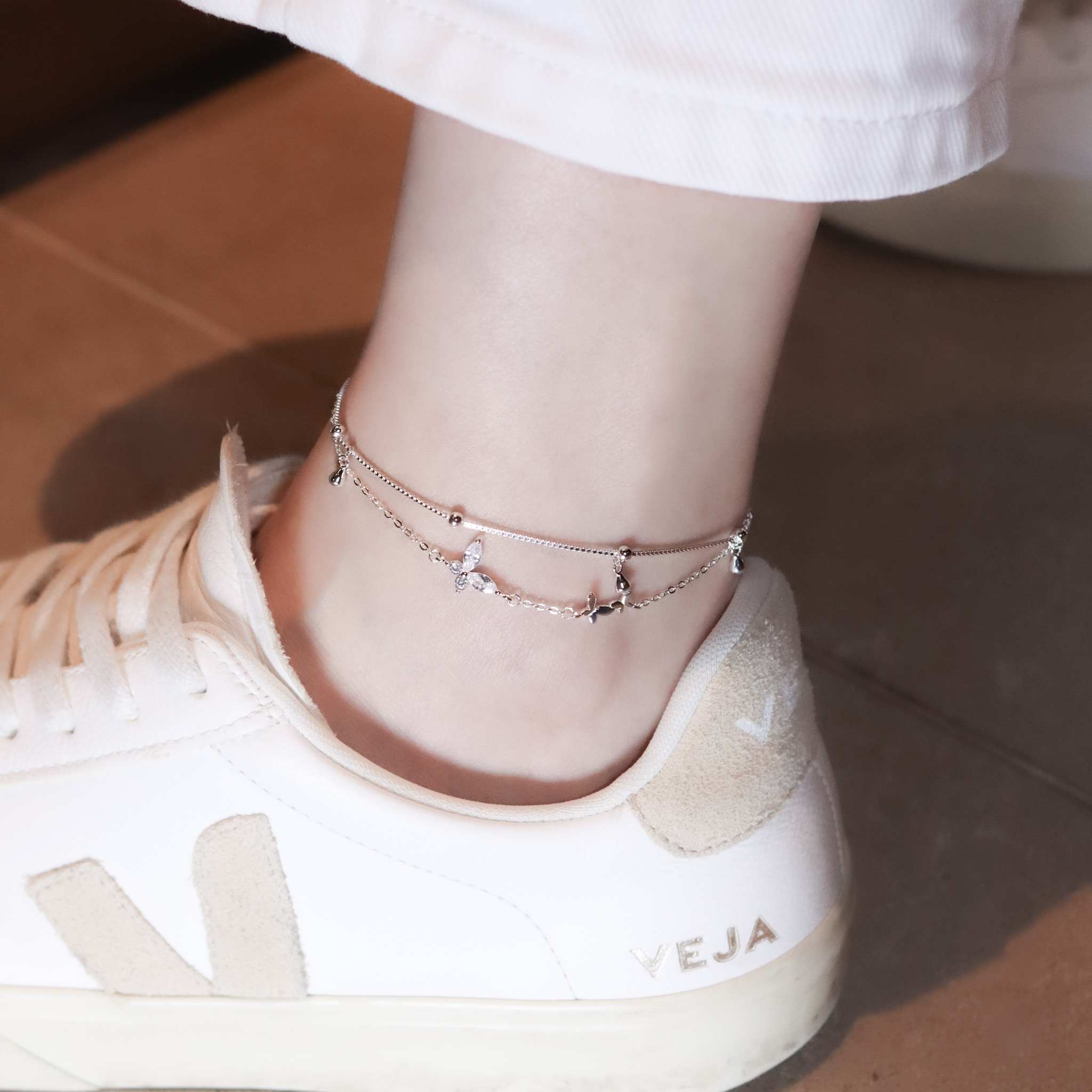 | 925純銀丨傳遞幸運蝶願雙層腳鏈 | AN0139 |