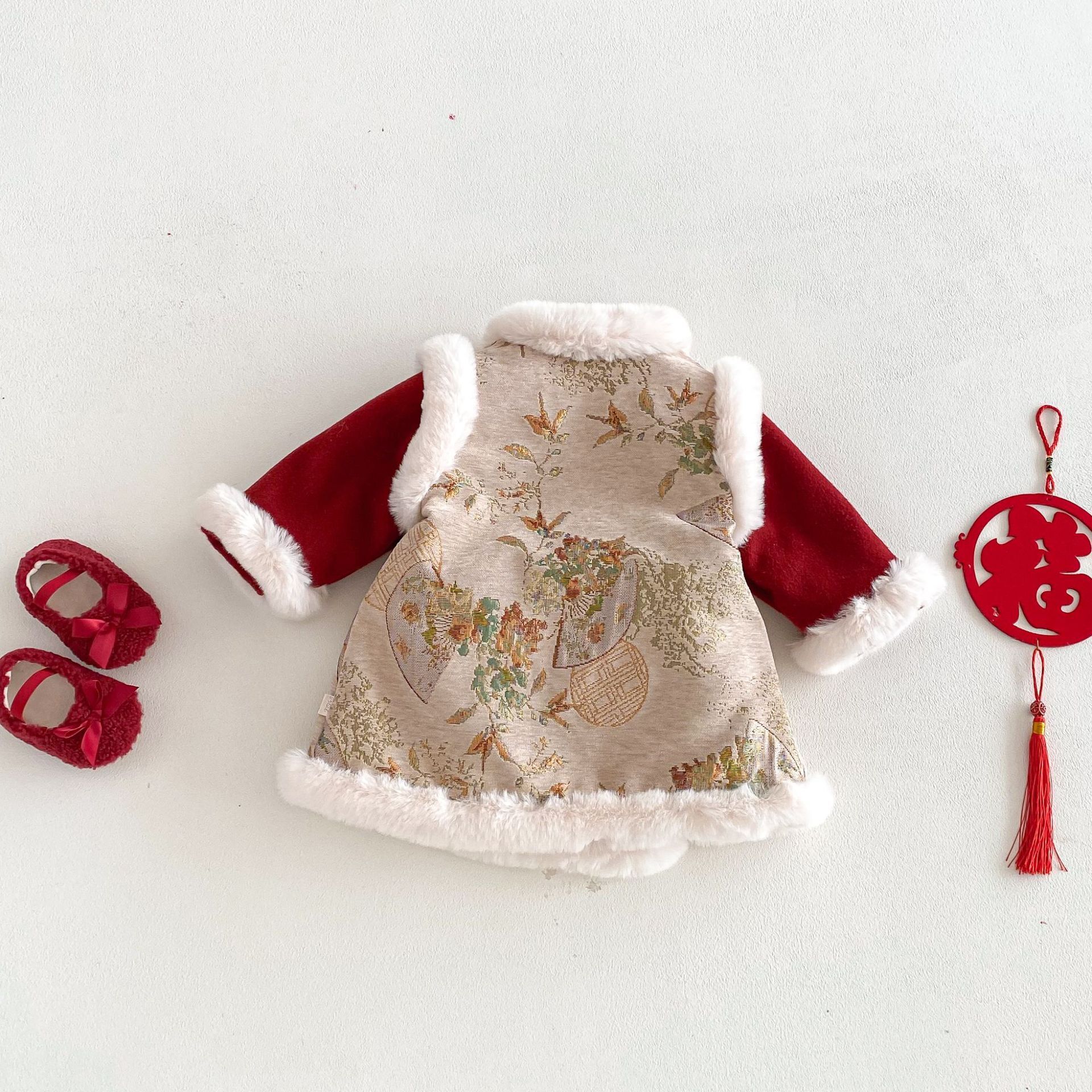 錦繡盤扣毛絨花邊洋裝(73-120)