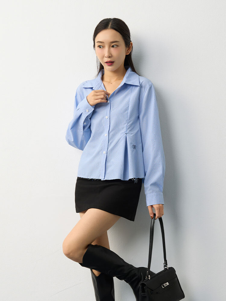 OH!HER Logo刺繡格紋襯衫