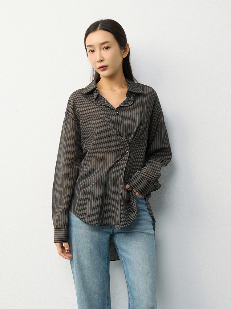 OH!HER 輕透條紋襯衫(66%萊賽爾)