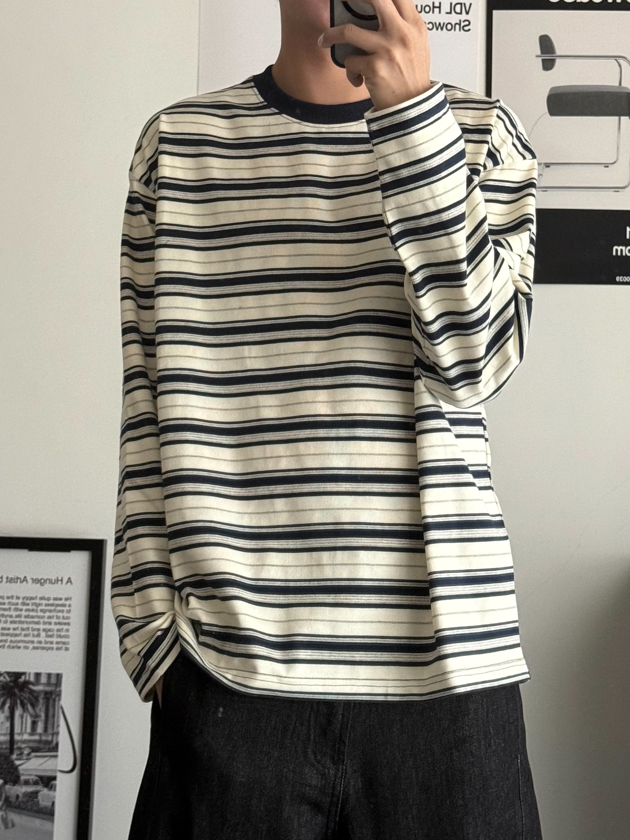 （現貨）FST30 韓系 條紋拼色 圓領 長袖