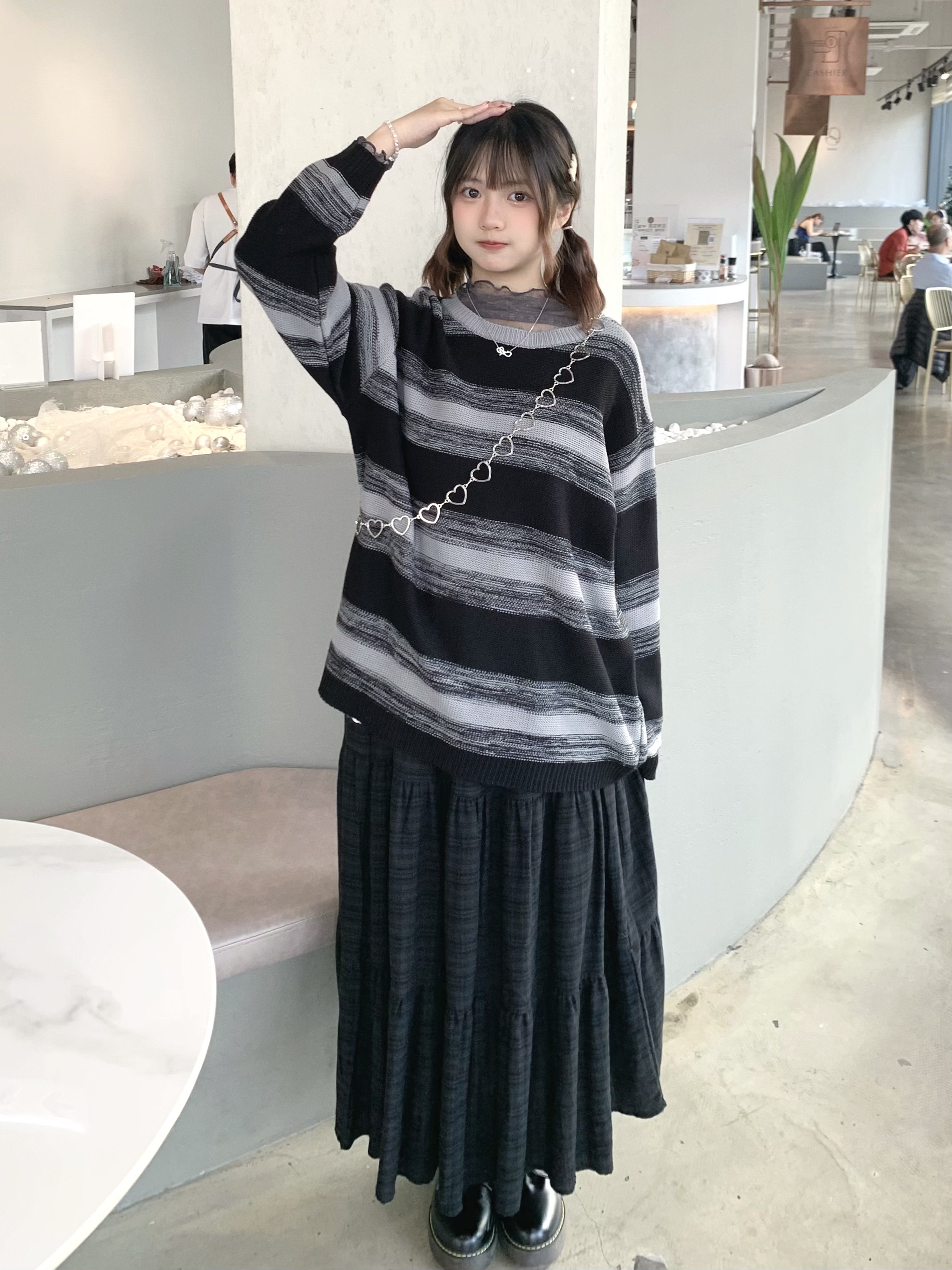 D0453｜軟綿綿暗格紋蛋糕長裙