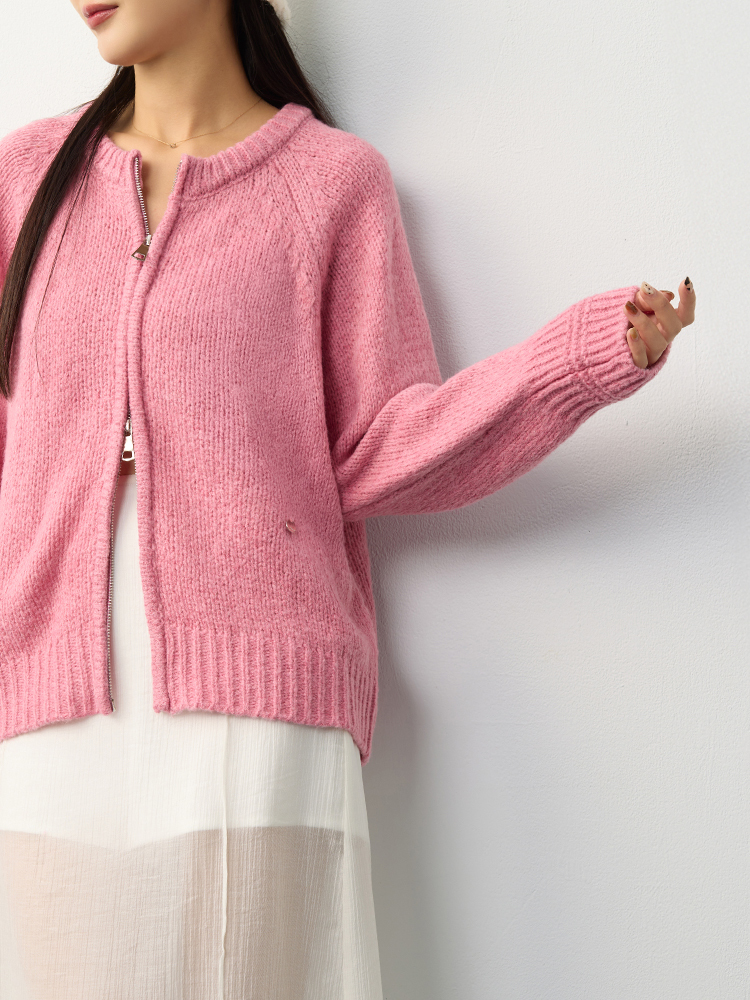 2603馬卡龍圓領拉鍊針織外套(10%羊毛)