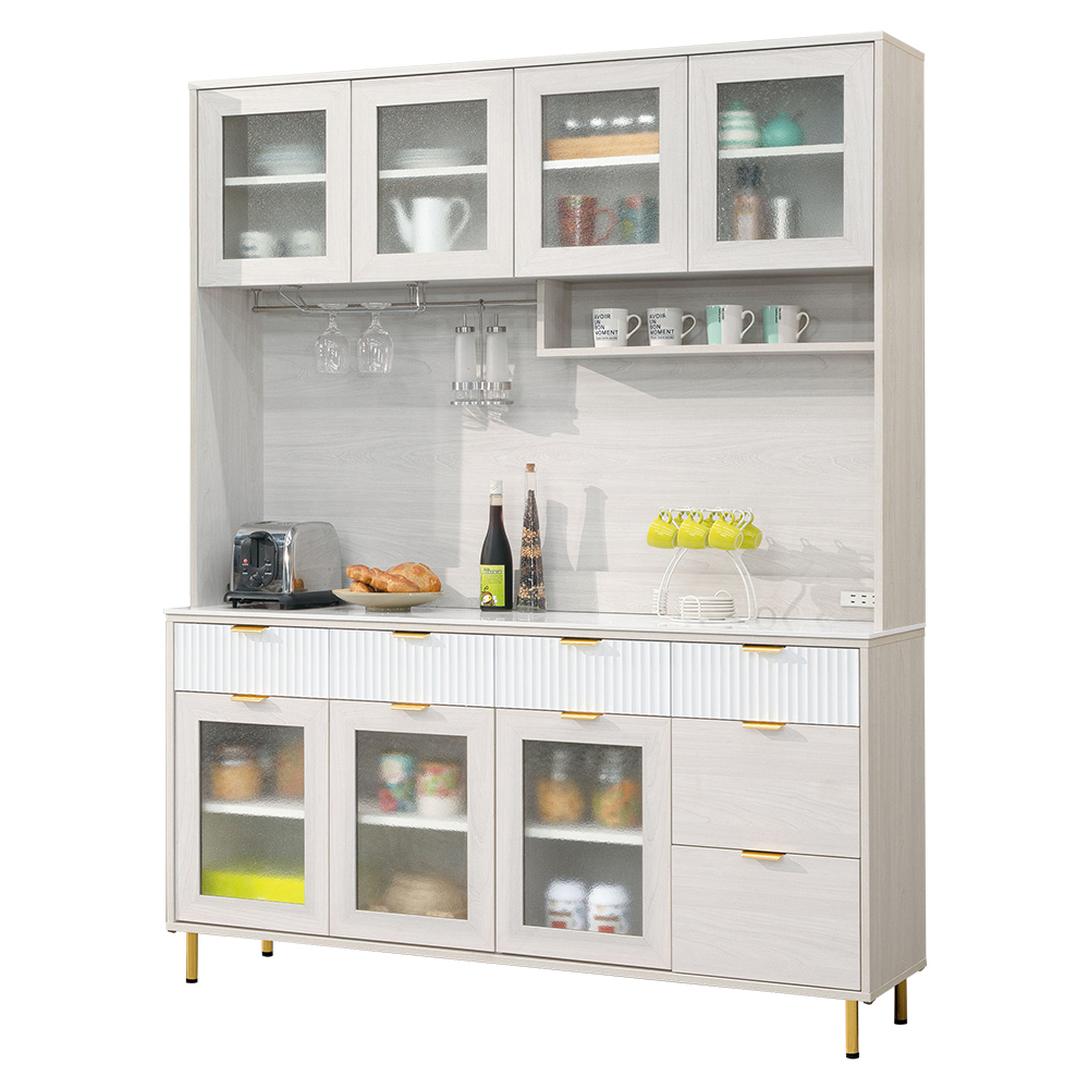 提西5.3尺岩板收納高餐櫃/碗盤櫃/電器櫃(上座+下座)