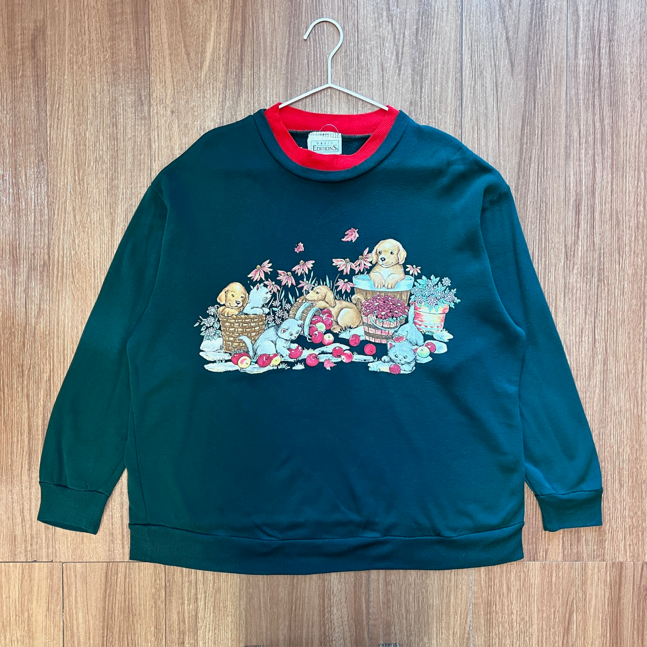 小動物與紅蘋果古著衞衣