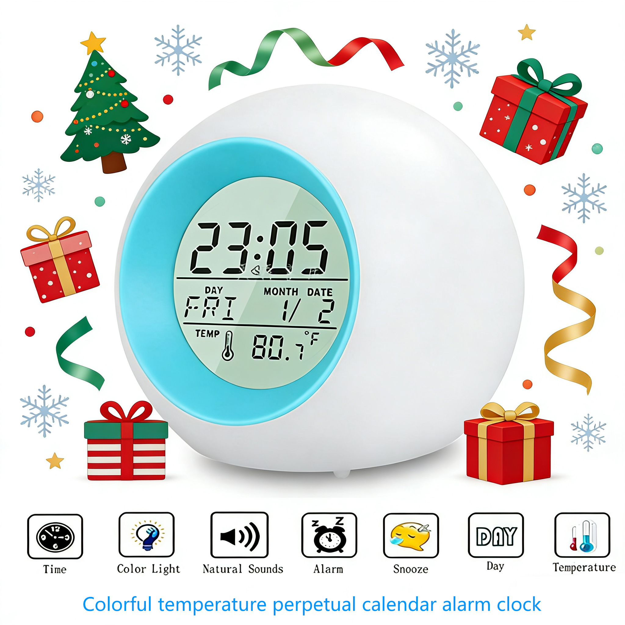 TSK Japan colorful temperature perpetual calendar alarm clock P2071