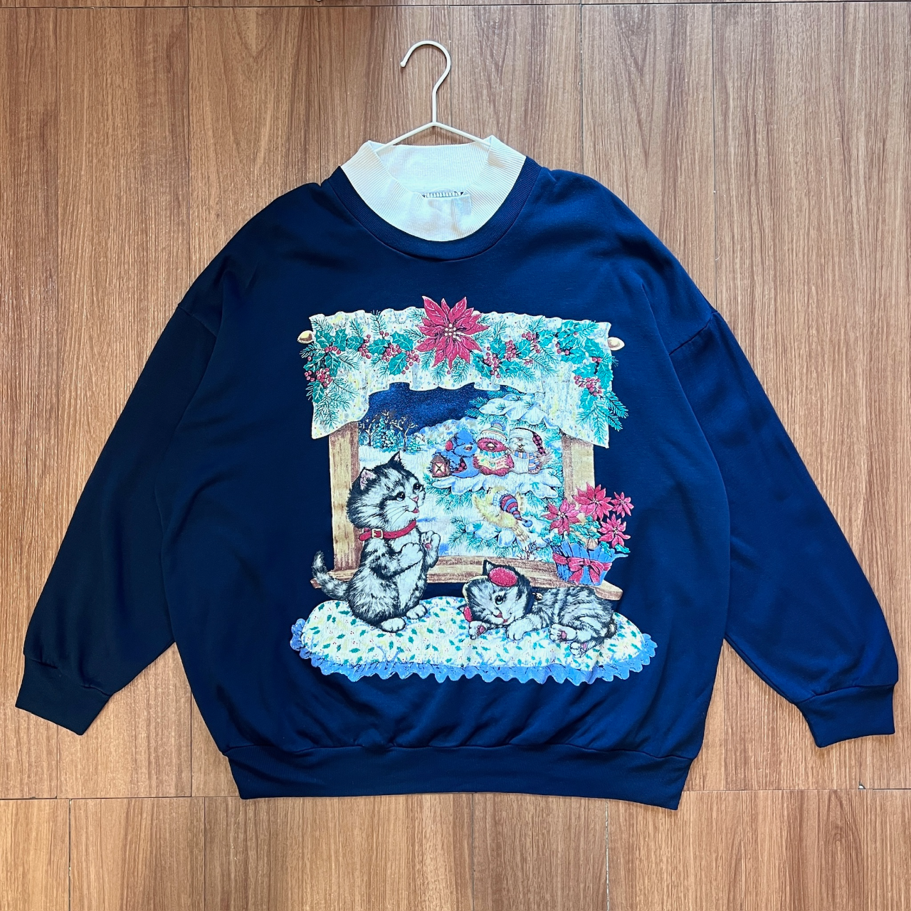 貓兒在過聖誕古著衞衣