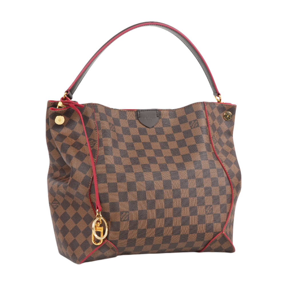 【Louis Vuitton】Caissa 棋盤格塗層帆布手提/肩背包(棕色/櫻桃紅)