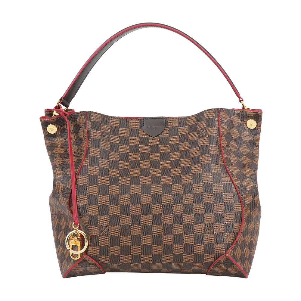 【Louis Vuitton】Caissa 棋盤格塗層帆布手提/肩背包(棕色/櫻桃紅)