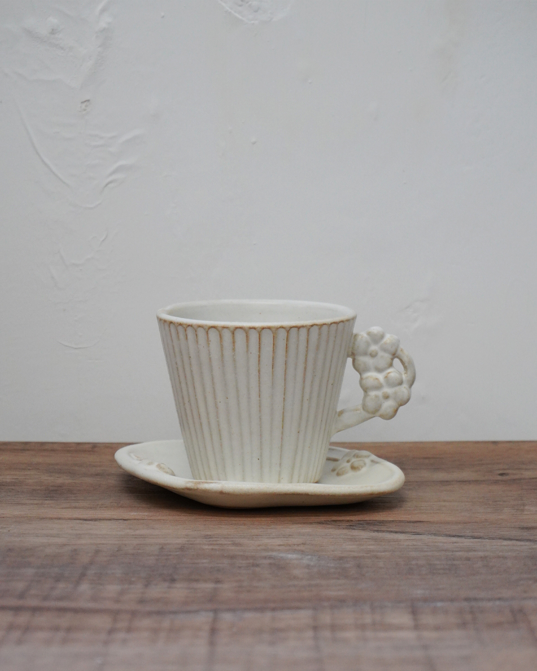 益子燒 花柄杯碟套裝 紫羅蘭｜職人 若林健吾