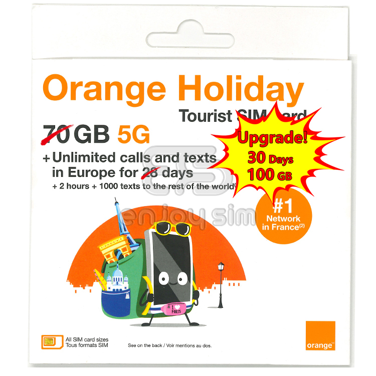 Orange -【升級至100GB / 30日】歐洲 40+國家地區 5G 上網卡數據卡電話卡SIM咭