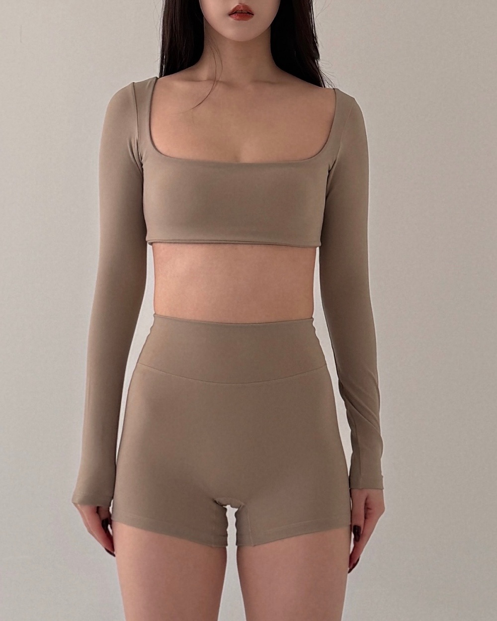 Madison set 歐美方領翹臀套裝 / 奶茶色