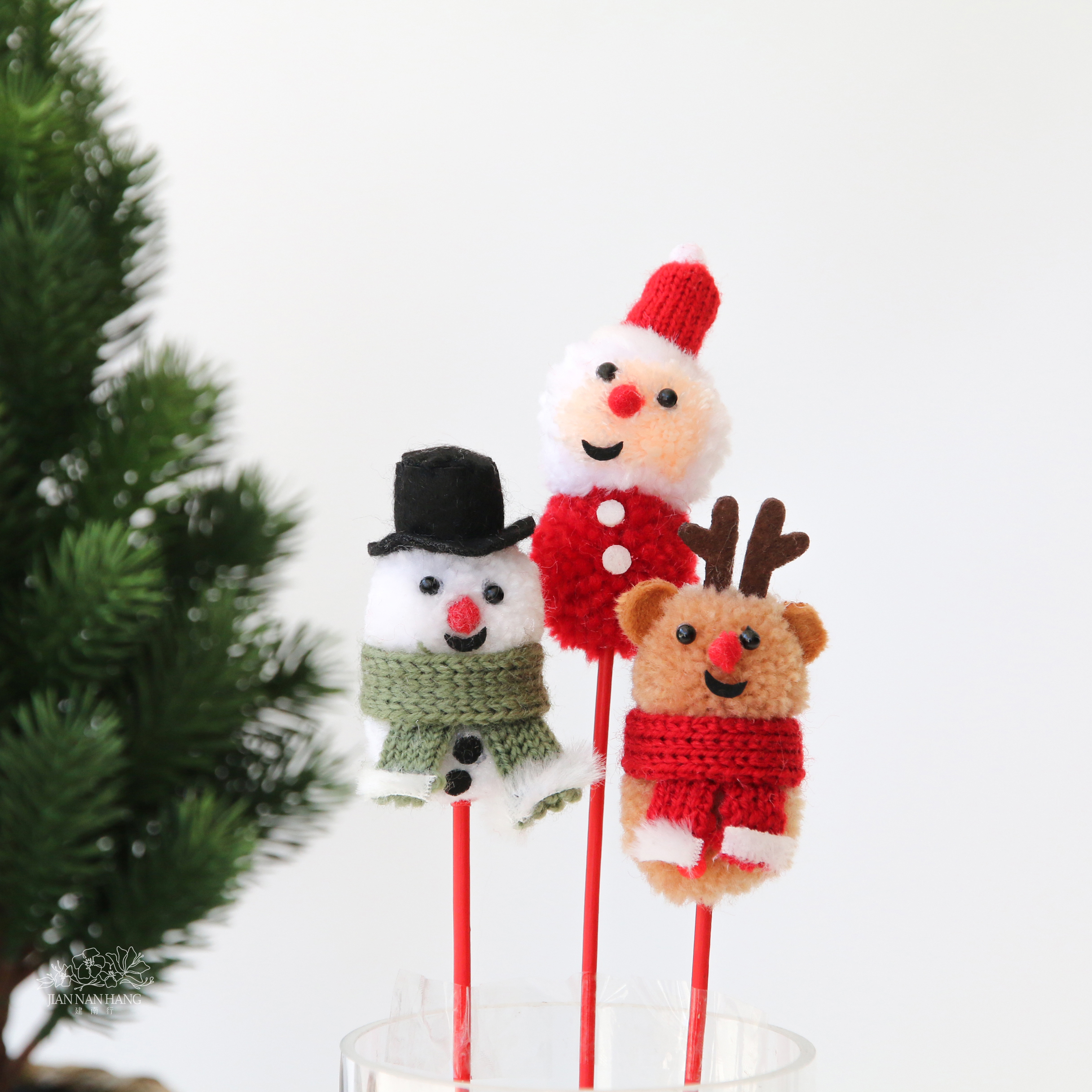 裝飾 聖誕蓬鬆絨球花插 3款