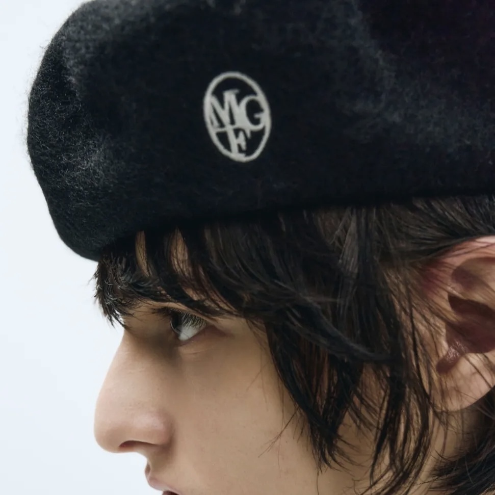 MARITHÉ FRANÇOIS GIRBAUD MFG 韓國 貝雷帽 羊毛 圓標 刺繡LOGO 黑