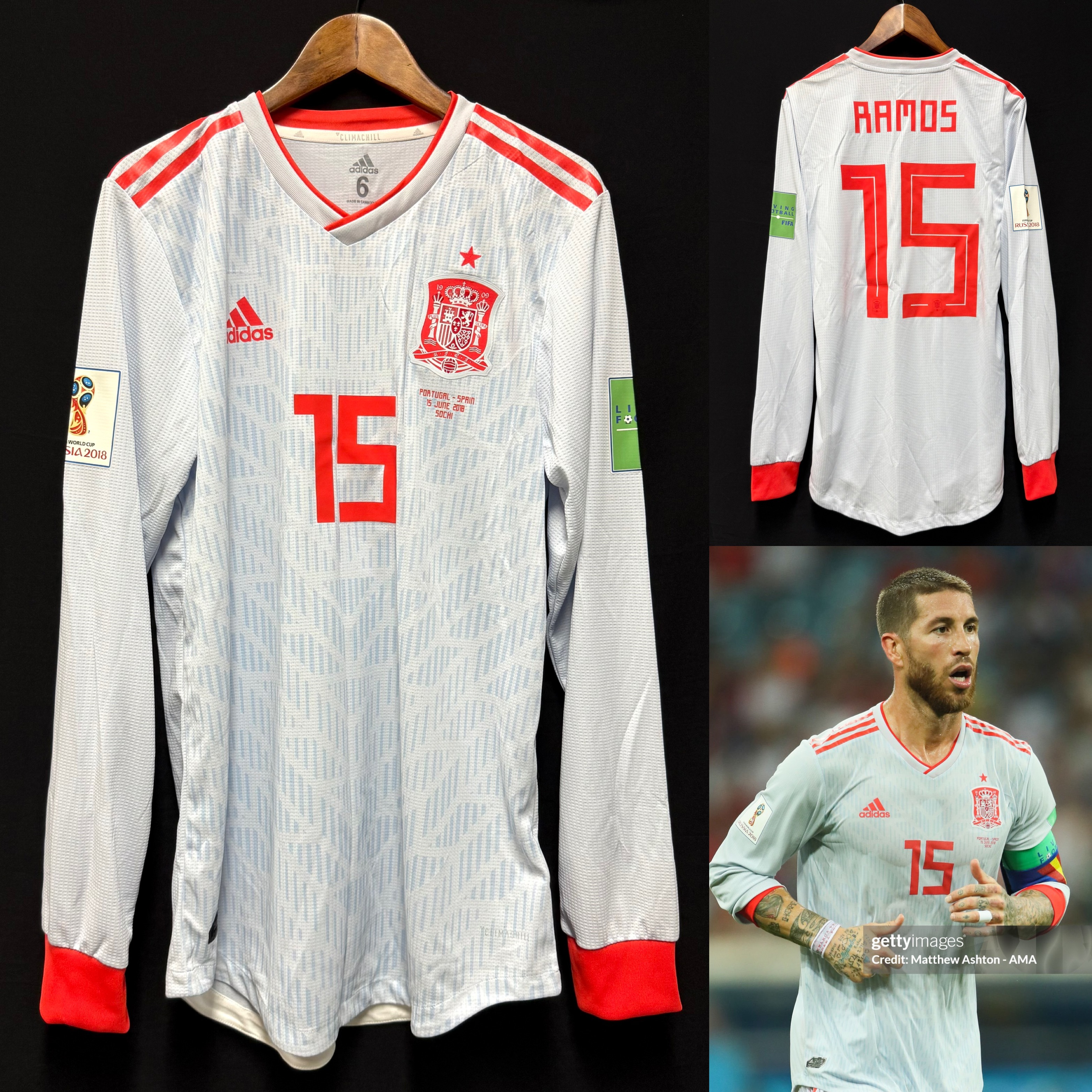 (Player Issue) Spain 2018 FIFA World Cup Adidas L/S Away Player Issue Shirt #15 RAMOS