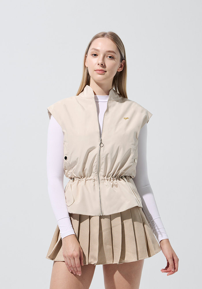 立領保暖高球背心-淺卡其