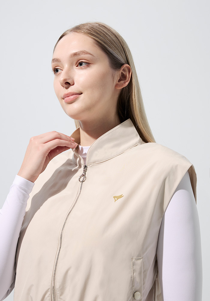 立領保暖高球背心-淺卡其