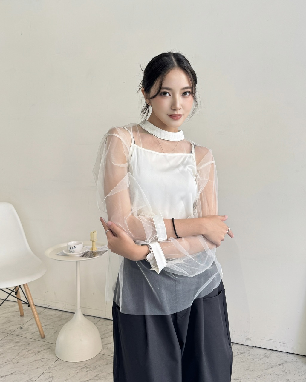 氣質感兩件式透膚上衣—8836