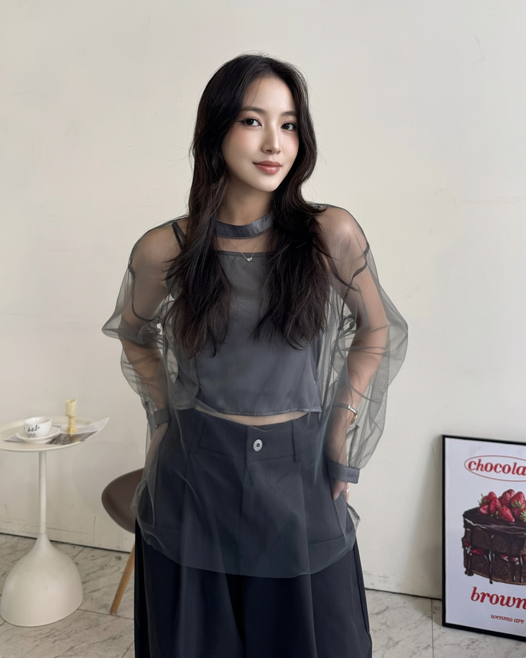 氣質感兩件式透膚上衣—8836