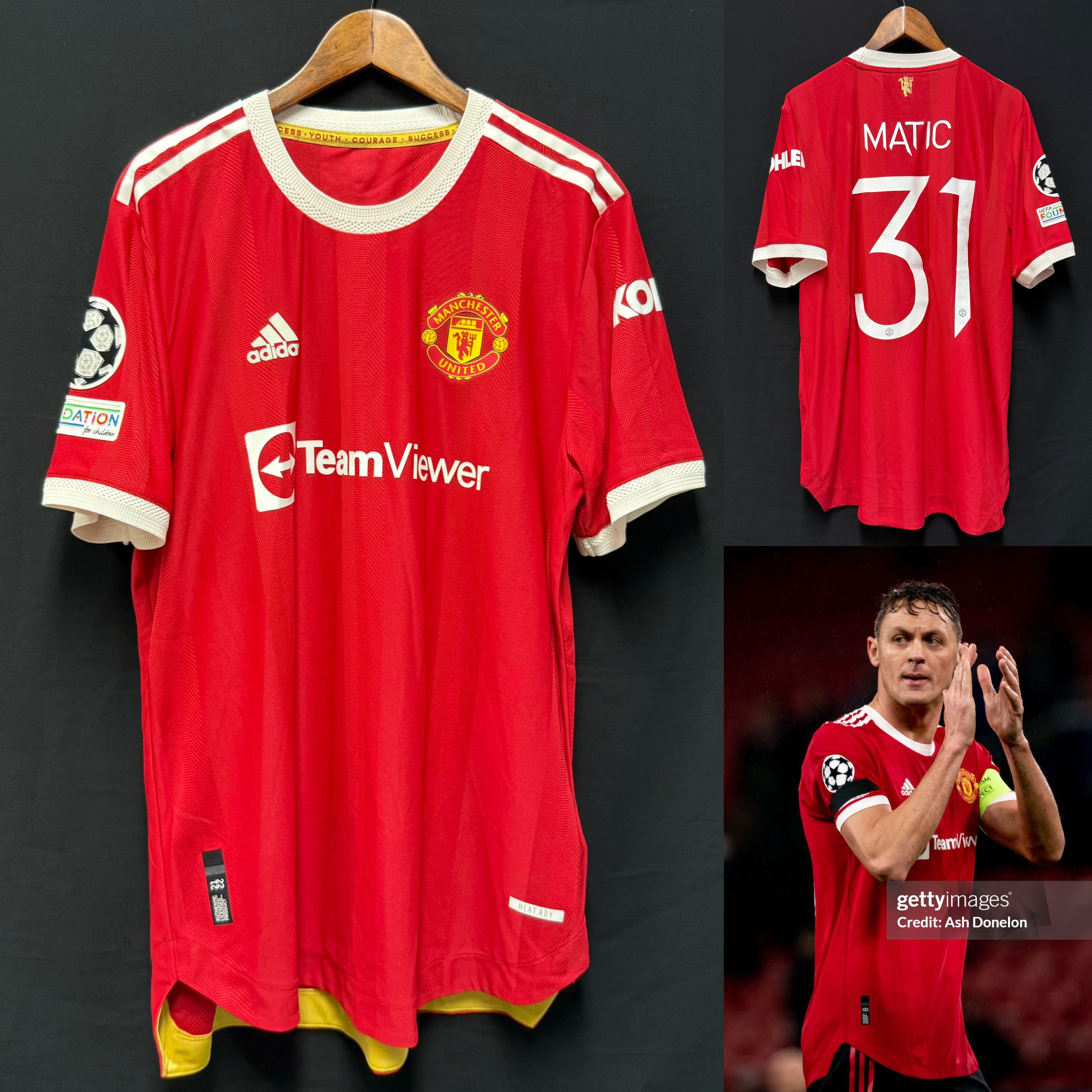 (Match Issue) Manchester United 2021-2022 UEFA Champions League Adidas Home Match Issue Shirt #31 MATIC