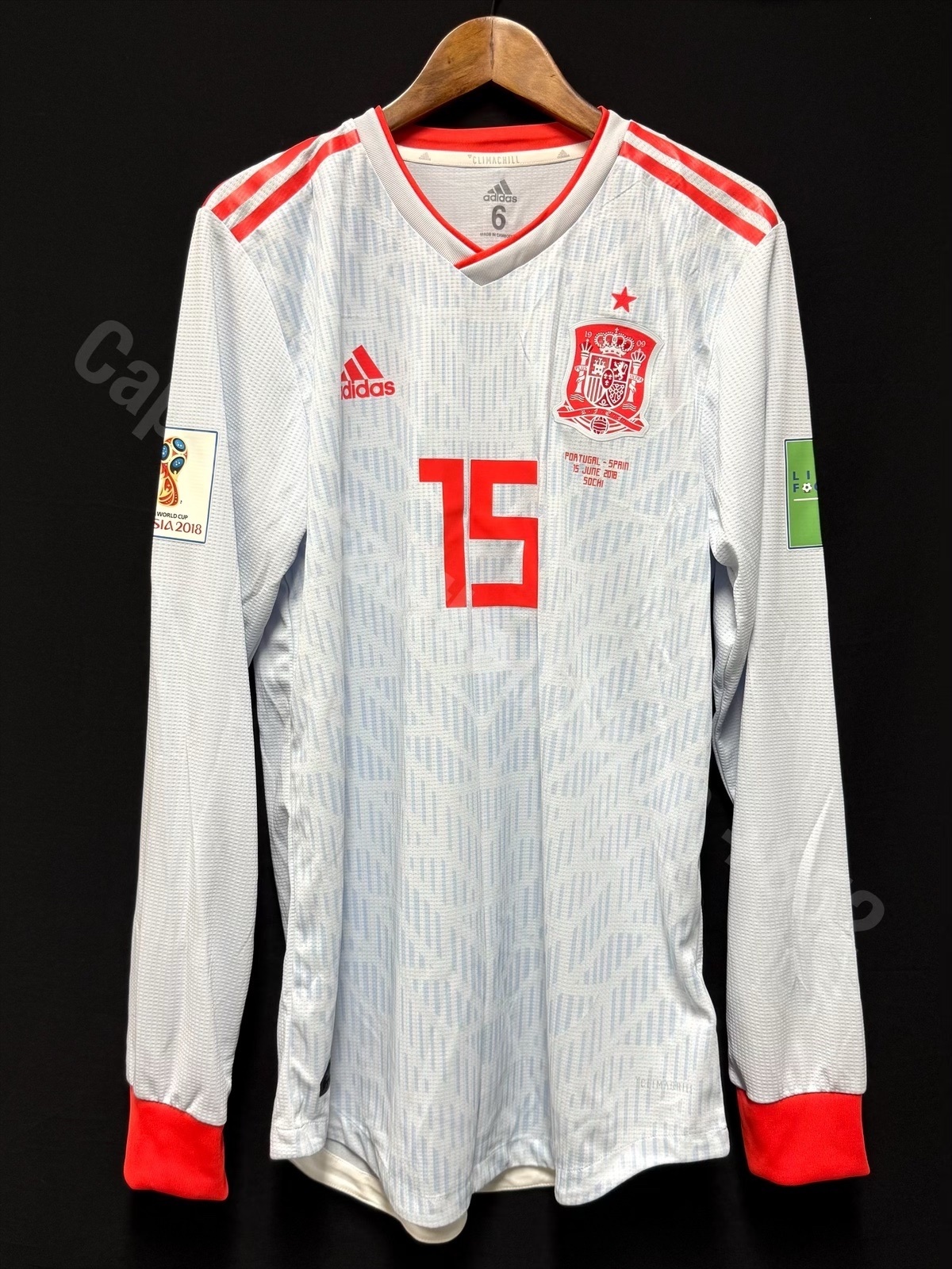 (Player Issue) Spain 2018 FIFA World Cup Adidas L/S Away Player Issue Shirt #15 RAMOS