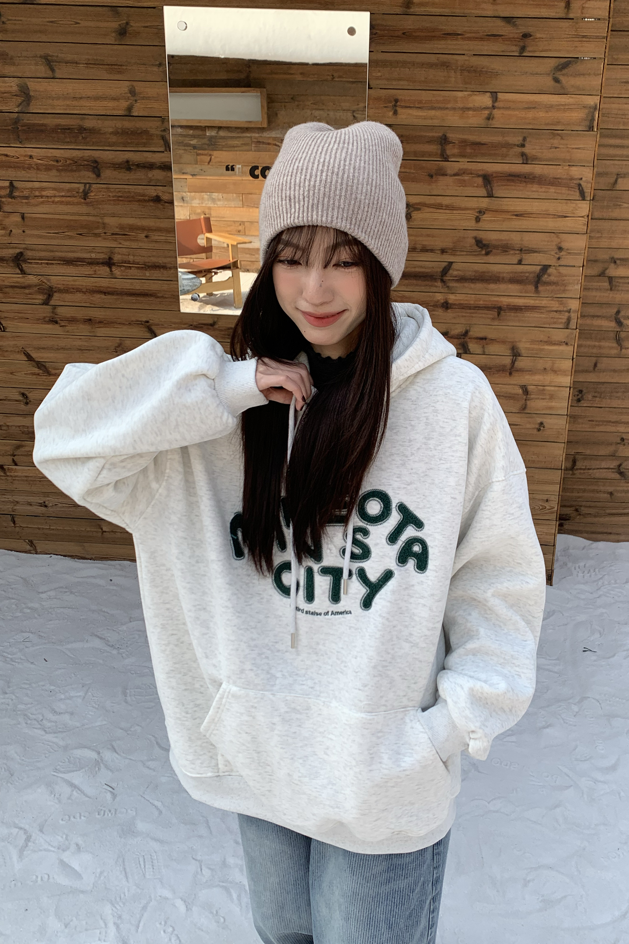 Last Month｜毛字母內刷毛帽t 4色