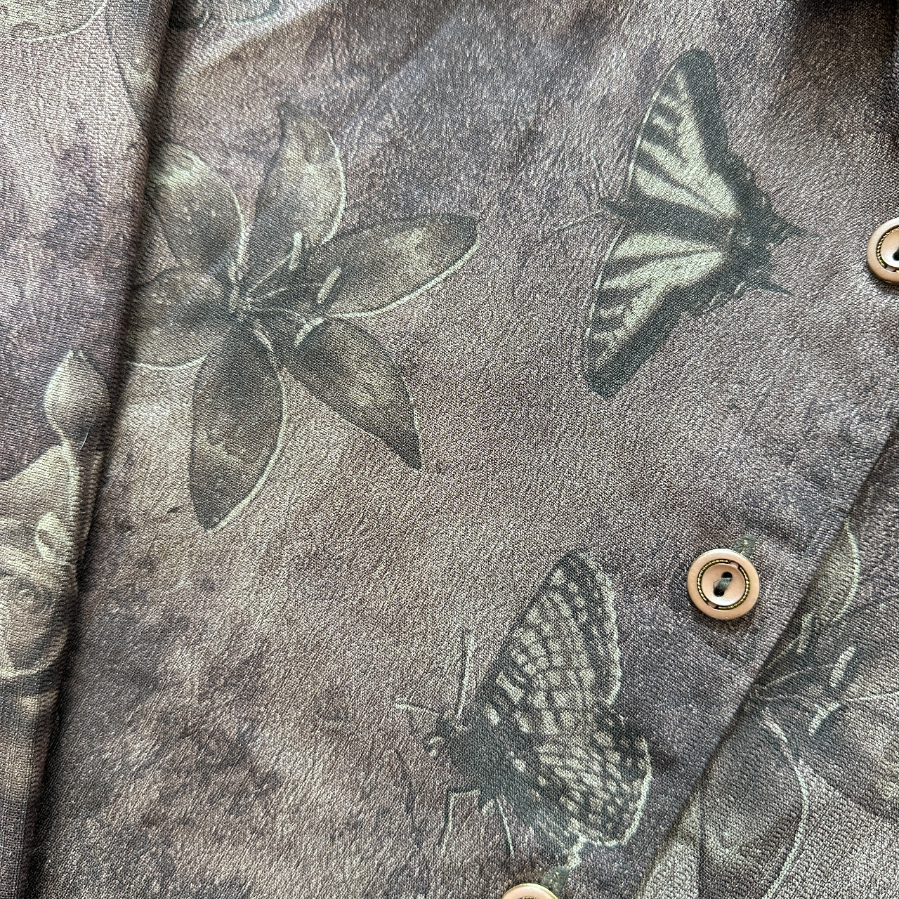 啡色素描風花蟲圖案古著上衣