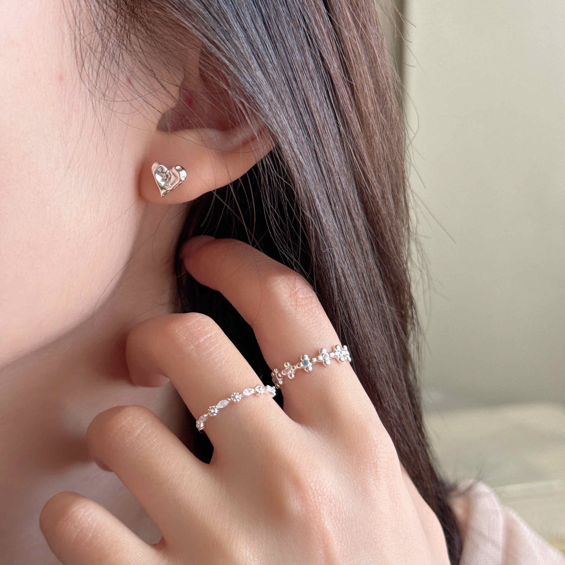 🇰🇷925 silver 波紋愛心厚磅耳環