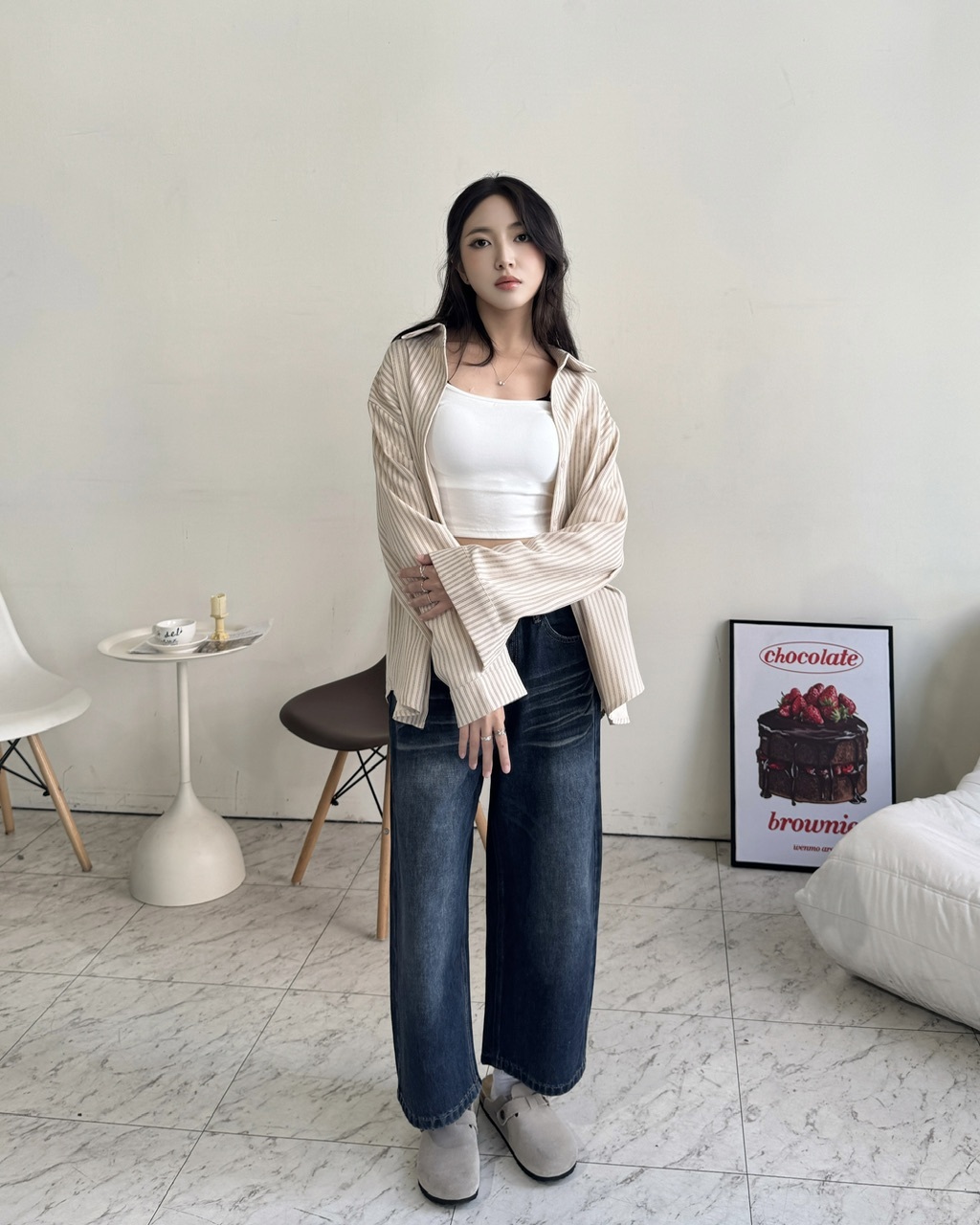 特殊長度九分牛仔寬褲—1363