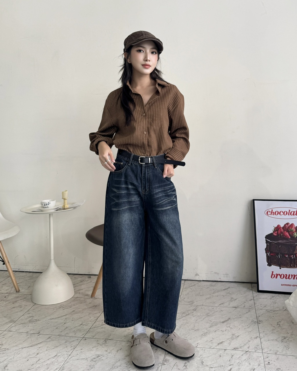 特殊長度九分牛仔寬褲—1363