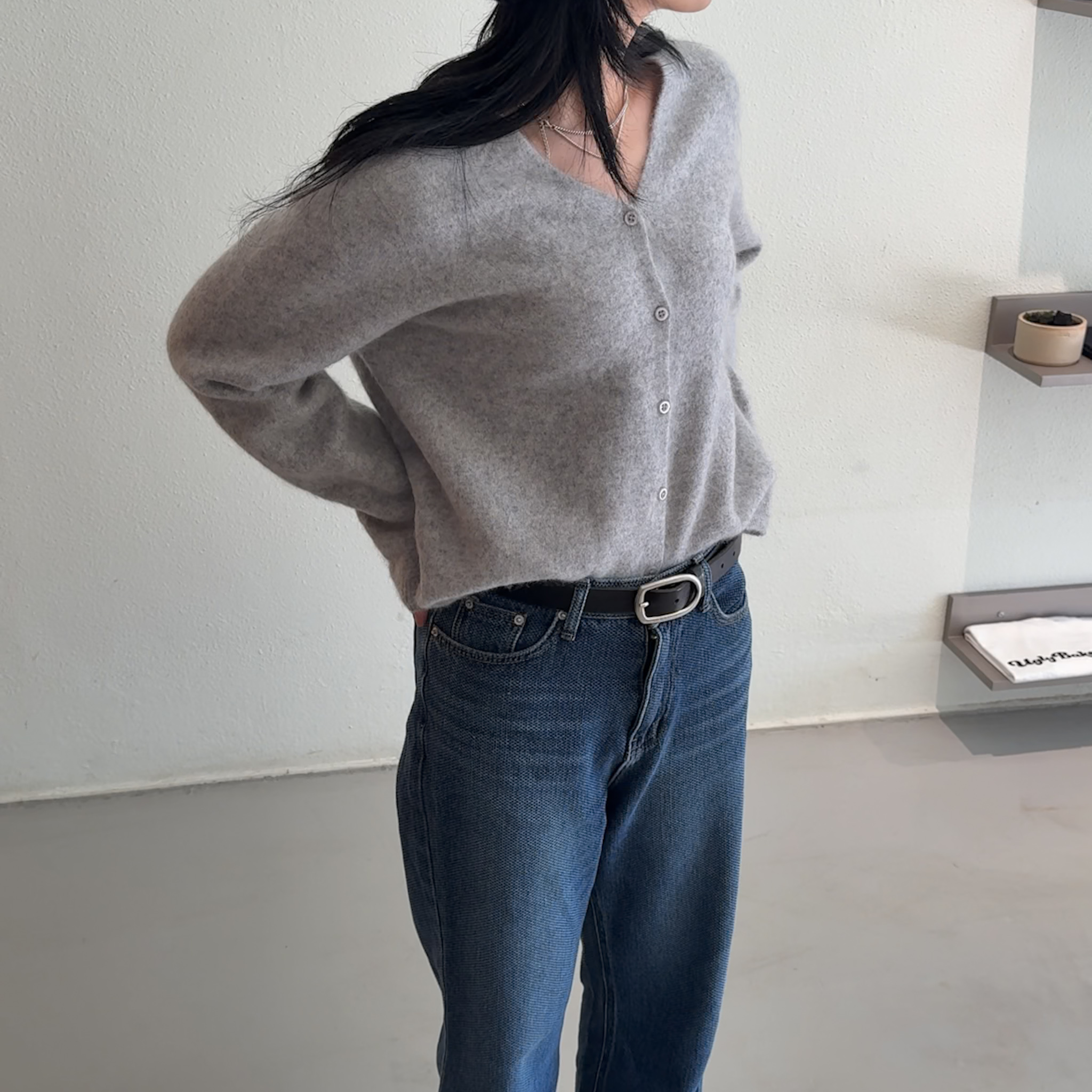 DE06雲朵手感羊毛100%針織衣(淺灰)