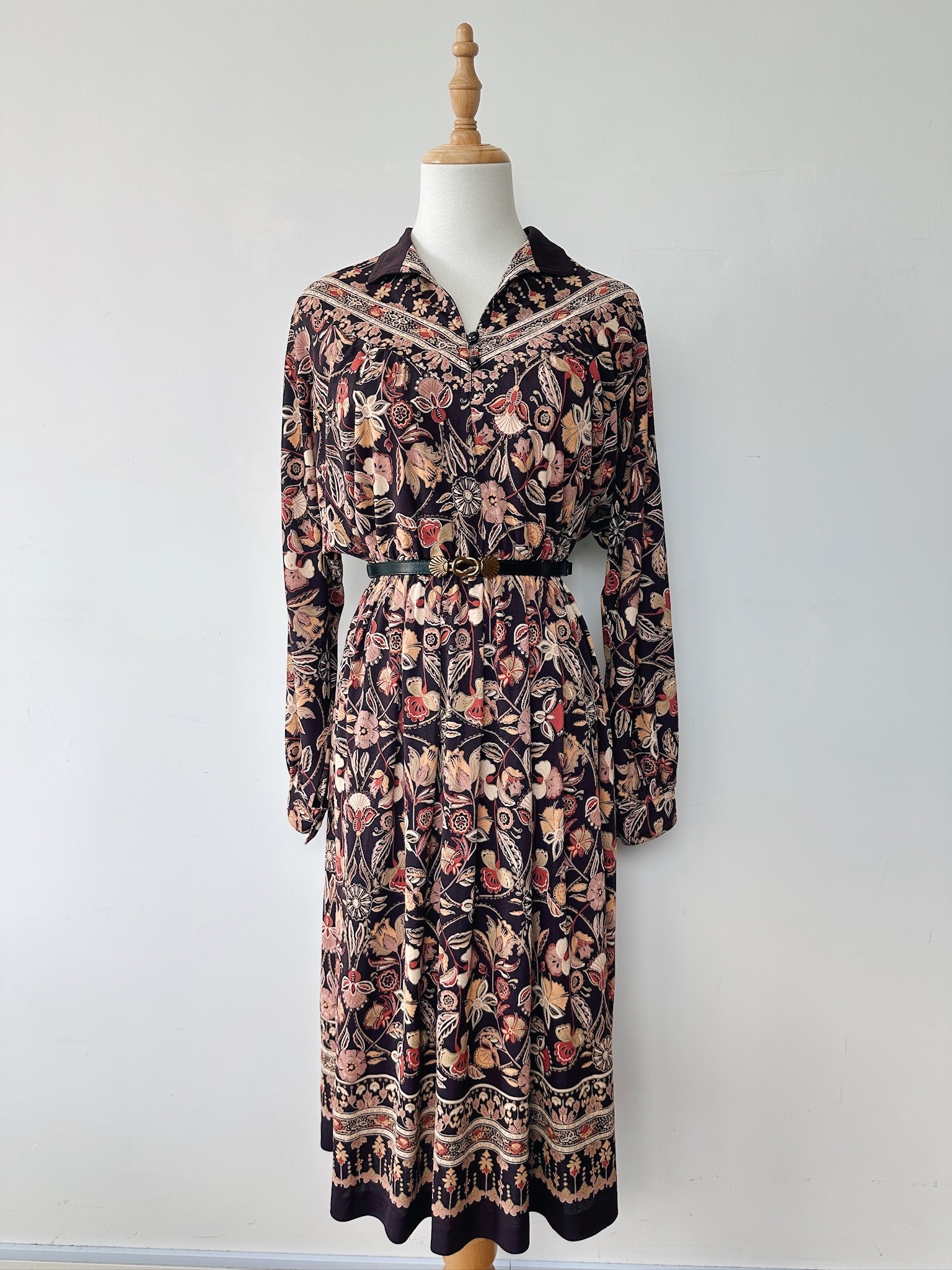 日本製啡色幻花宇宙古著連身裙