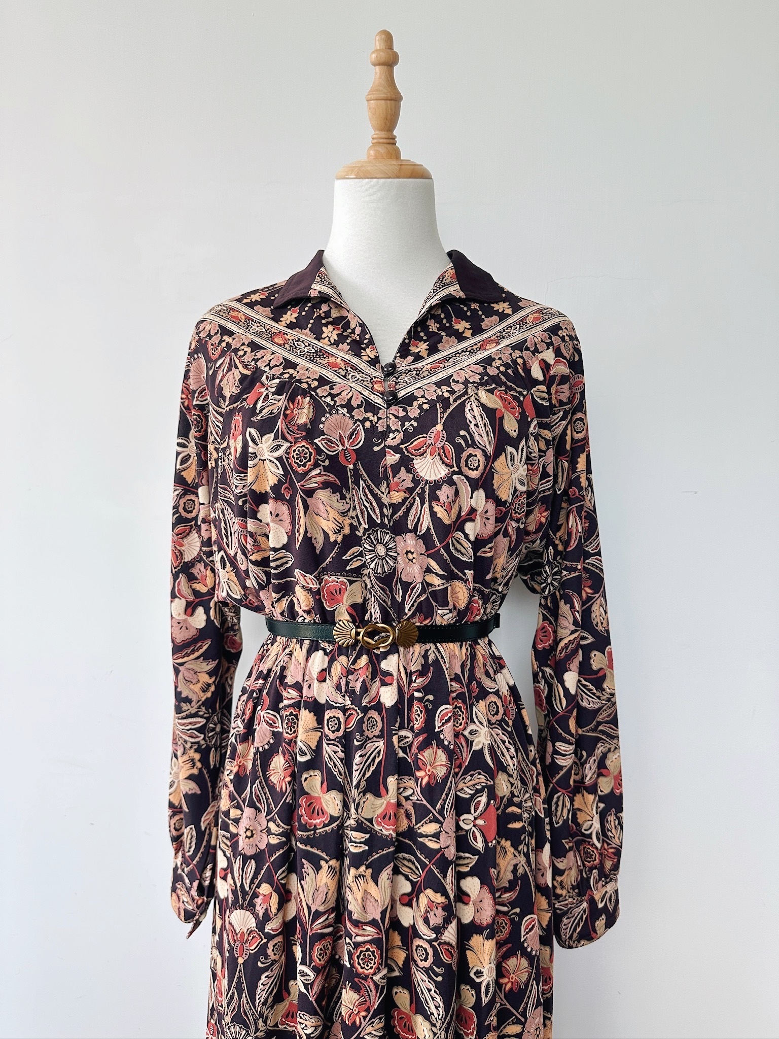 日本製啡色幻花宇宙古著連身裙