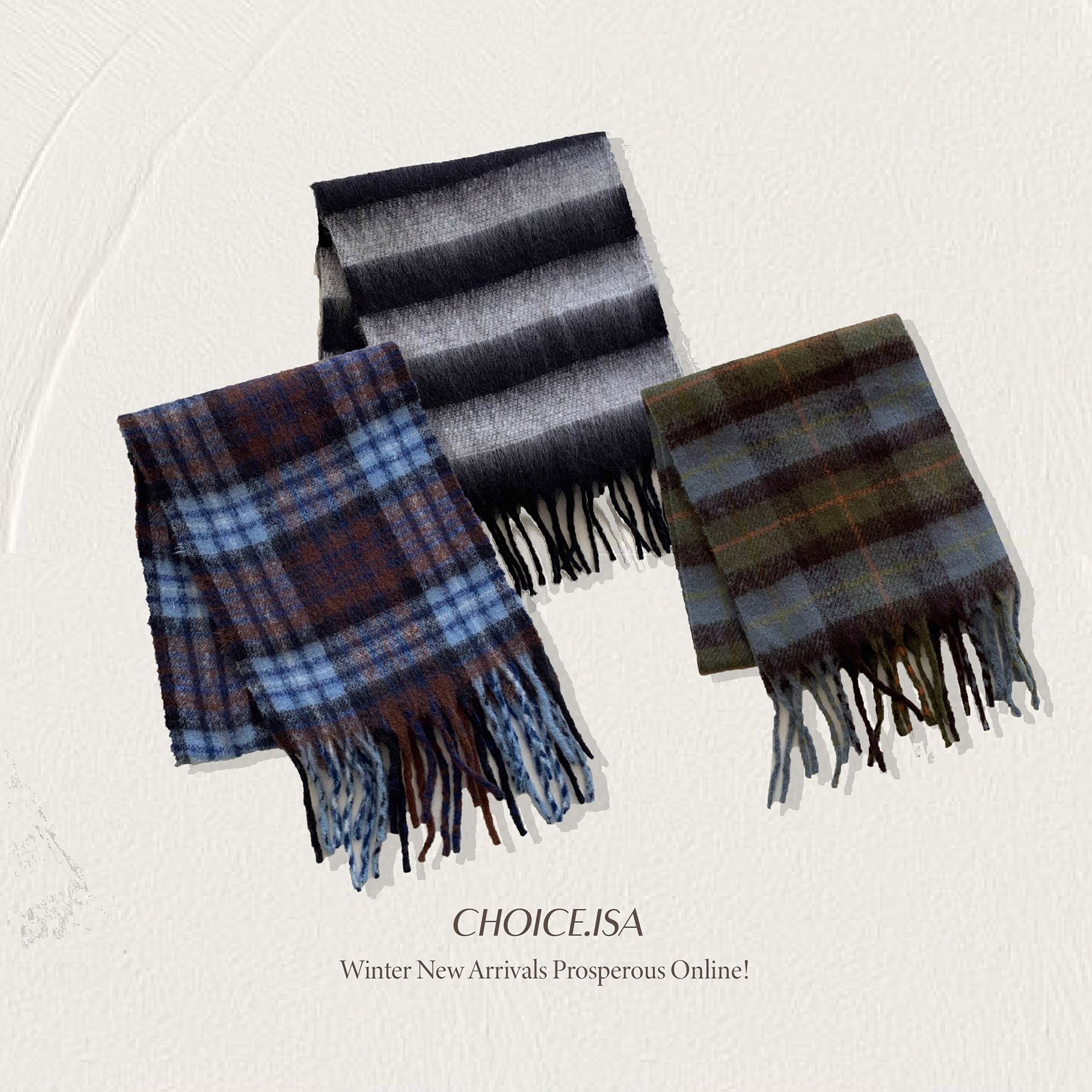 ISA_冬季氛圍感 (一條多顏值!)流蘇格紋圍巾_51161