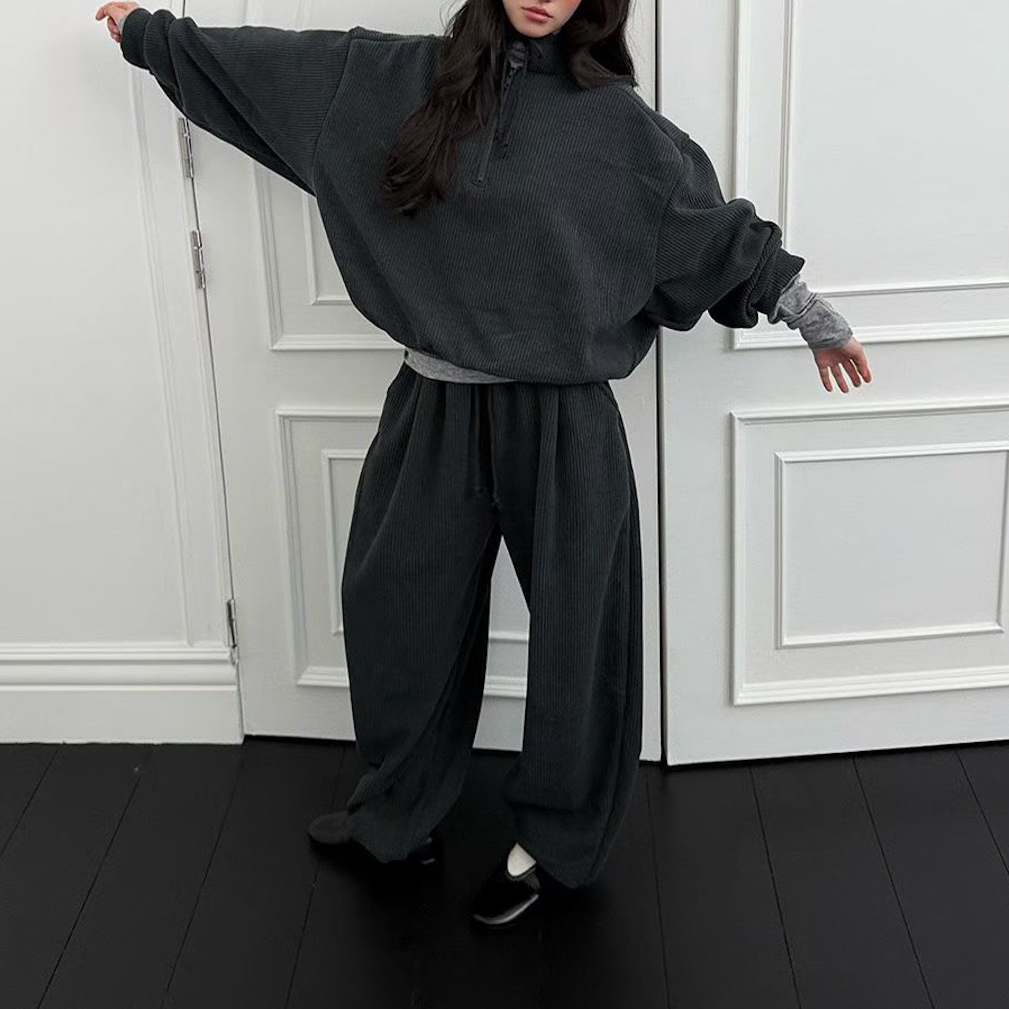 DE10舒服寬鬆休閒套裝(墨)